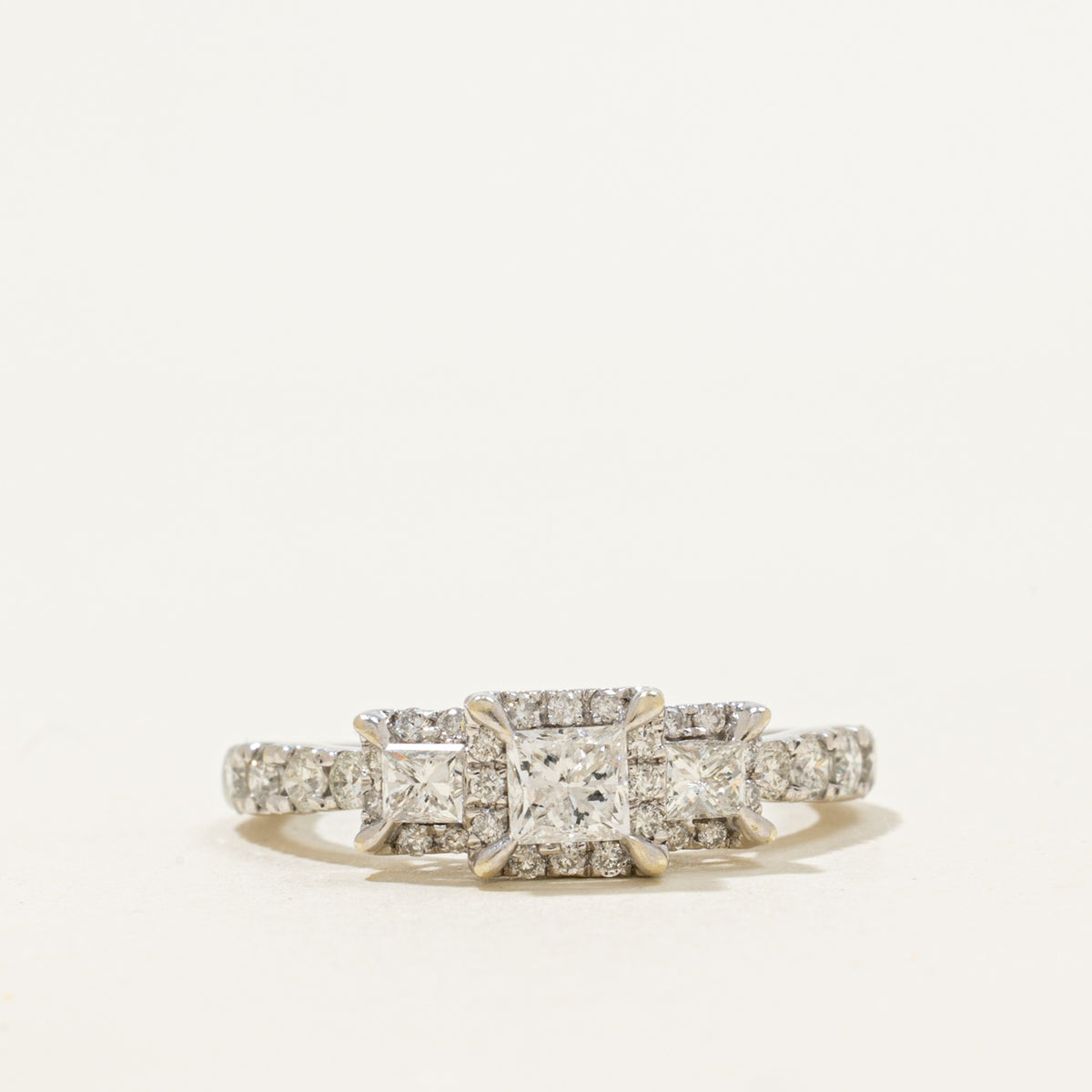 10k Three Stone Princess Cut Diamond Halo Ring | 0.49ctw | SZ 6.5