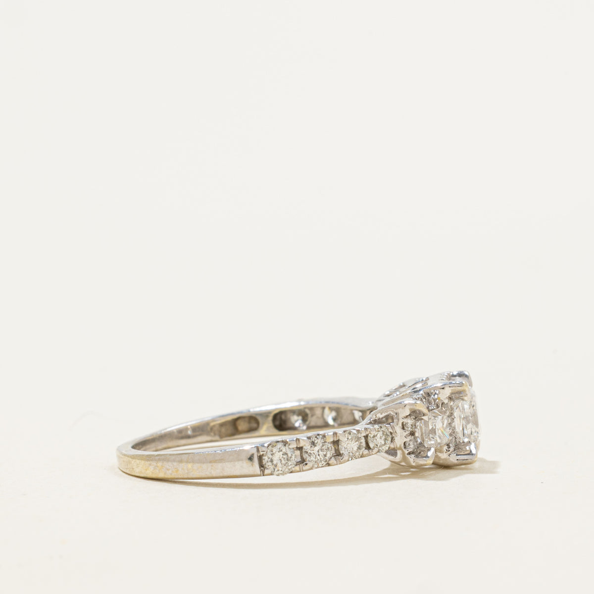10k Three Stone Princess Cut Diamond Halo Ring | 0.49ctw | SZ 6.5