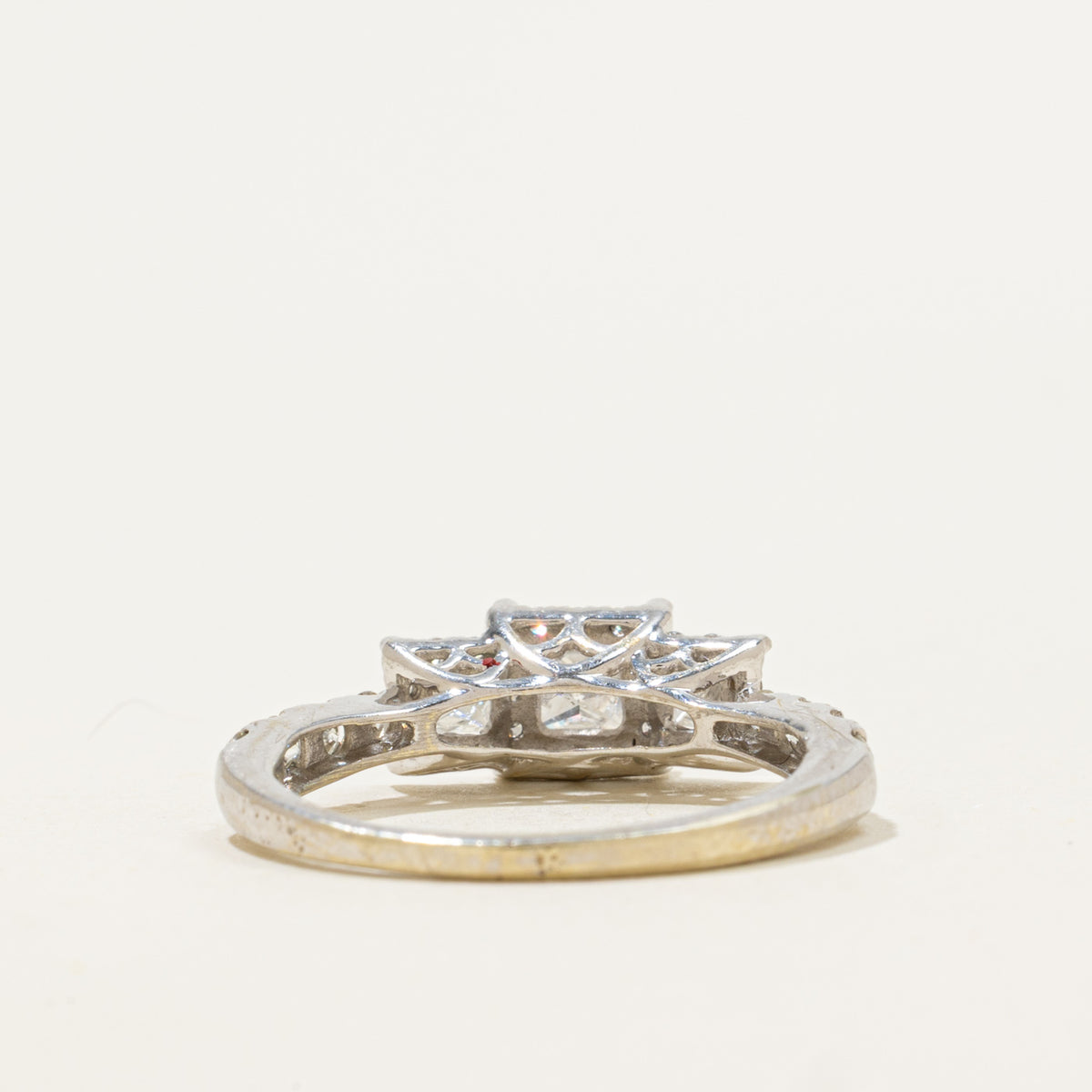 10k Three Stone Princess Cut Diamond Halo Ring | 0.49ctw | SZ 6.5