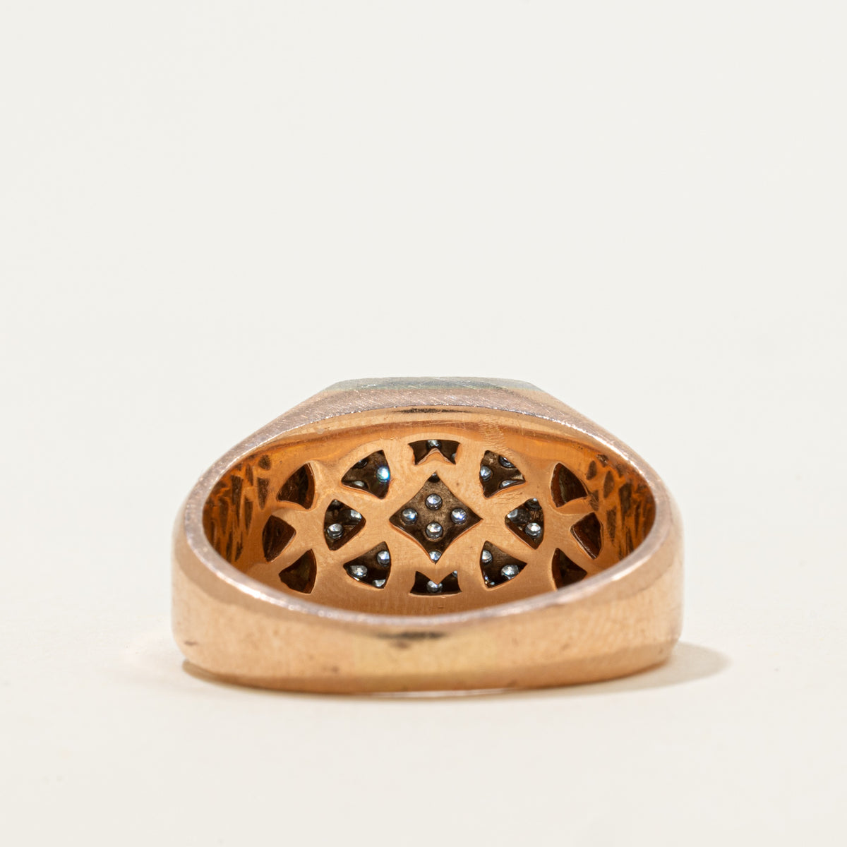 14k Rose Gold Pavé Set Diamond Shield Signet Ring | 0.30ctw | SZ 9.75