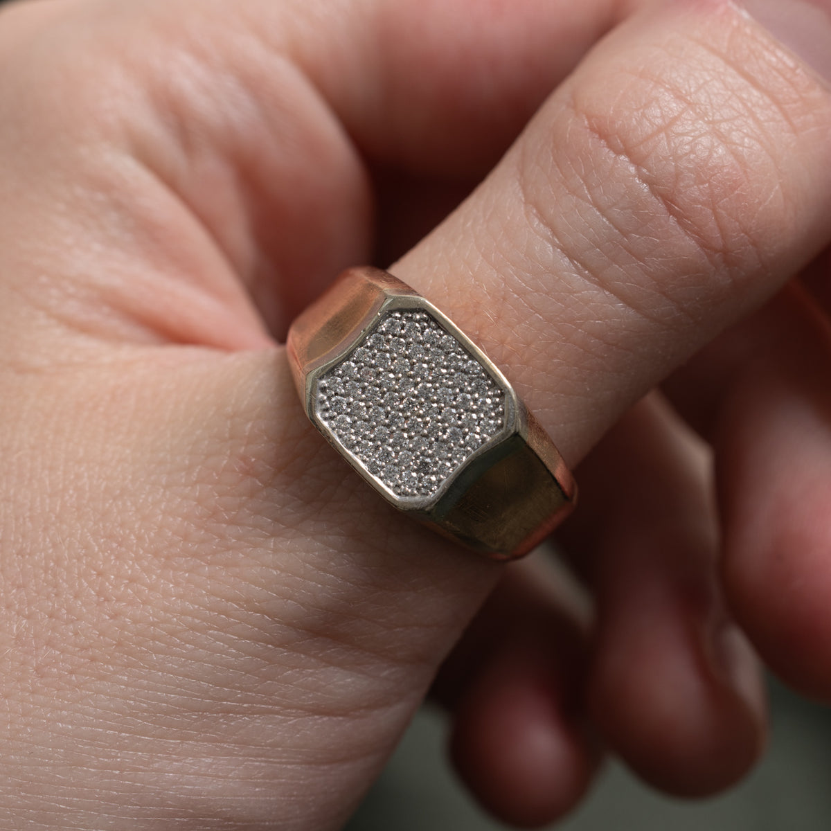 14k Rose Gold Pavé Set Diamond Shield Signet Ring | 0.30ctw | SZ 9.75