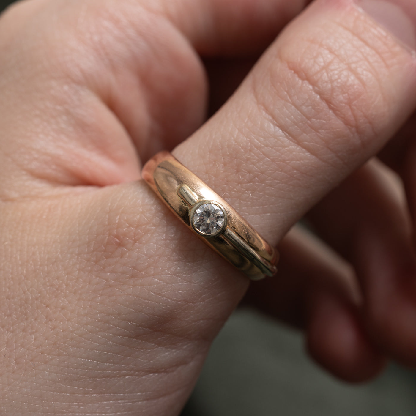 Italian 14k Bezel Set Diamond Grooved Ring | 0.25ct | SZ 9.25