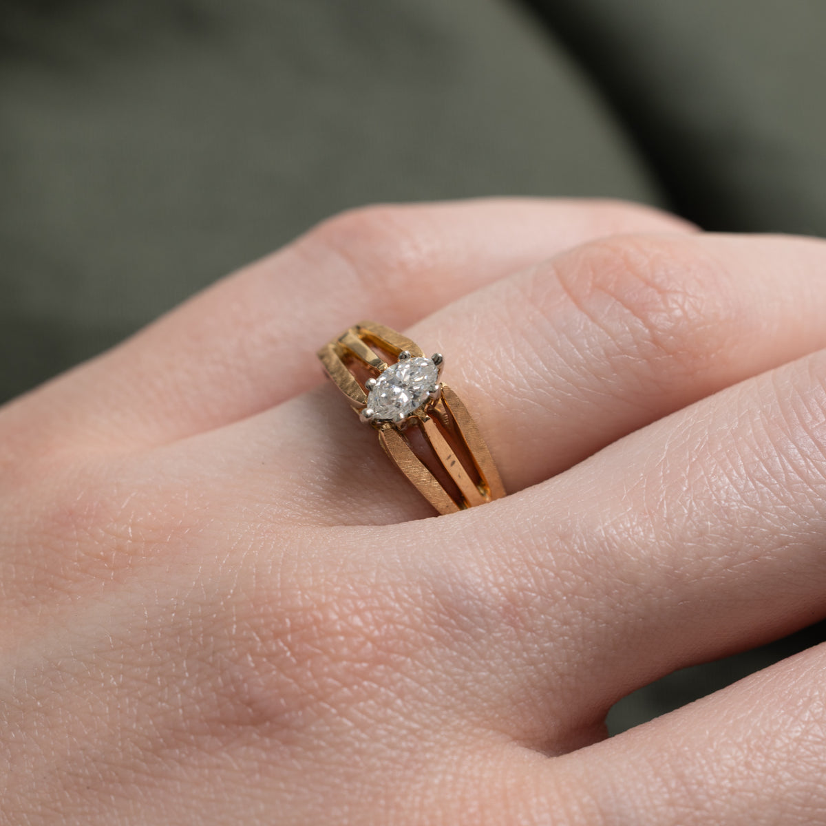 14k Marquise Cut Diamond Open Shank Ring | 0.26ct | SZ 6.25