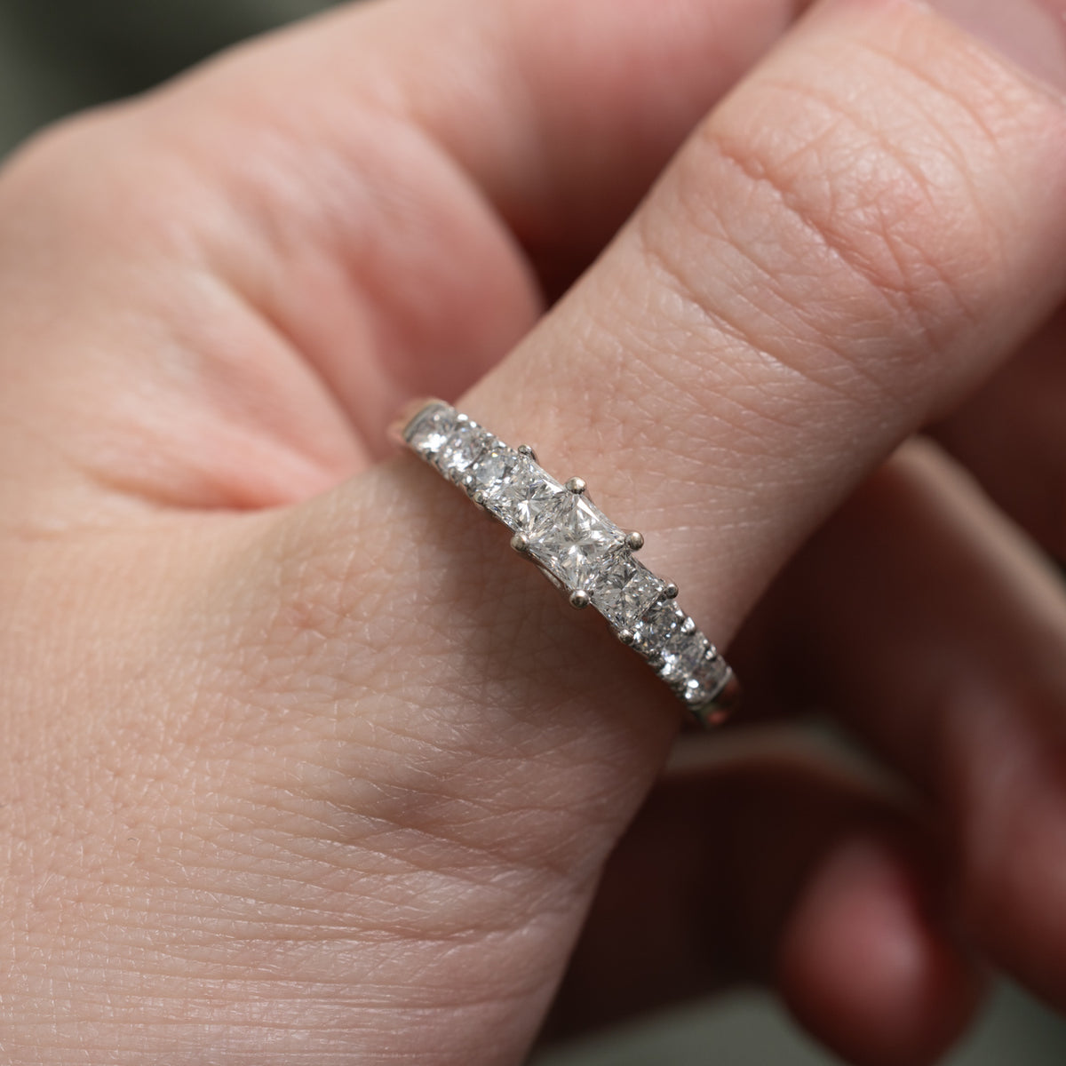 14k Three Stone Princess Cut Diamond Accented Ring | 1.06ctw | SZ 10