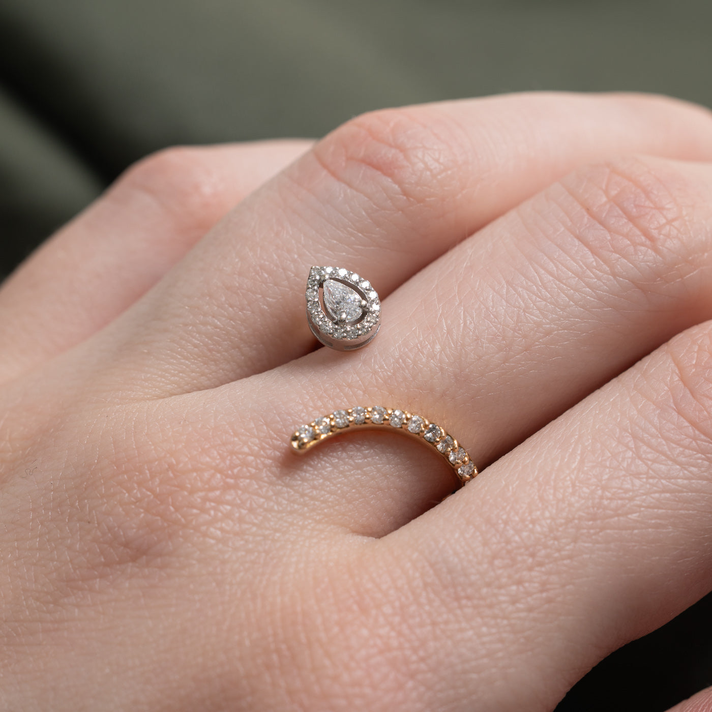 18k Pear Cut Diamond Open Bypass Ring | 0.28ctw | SZ 7