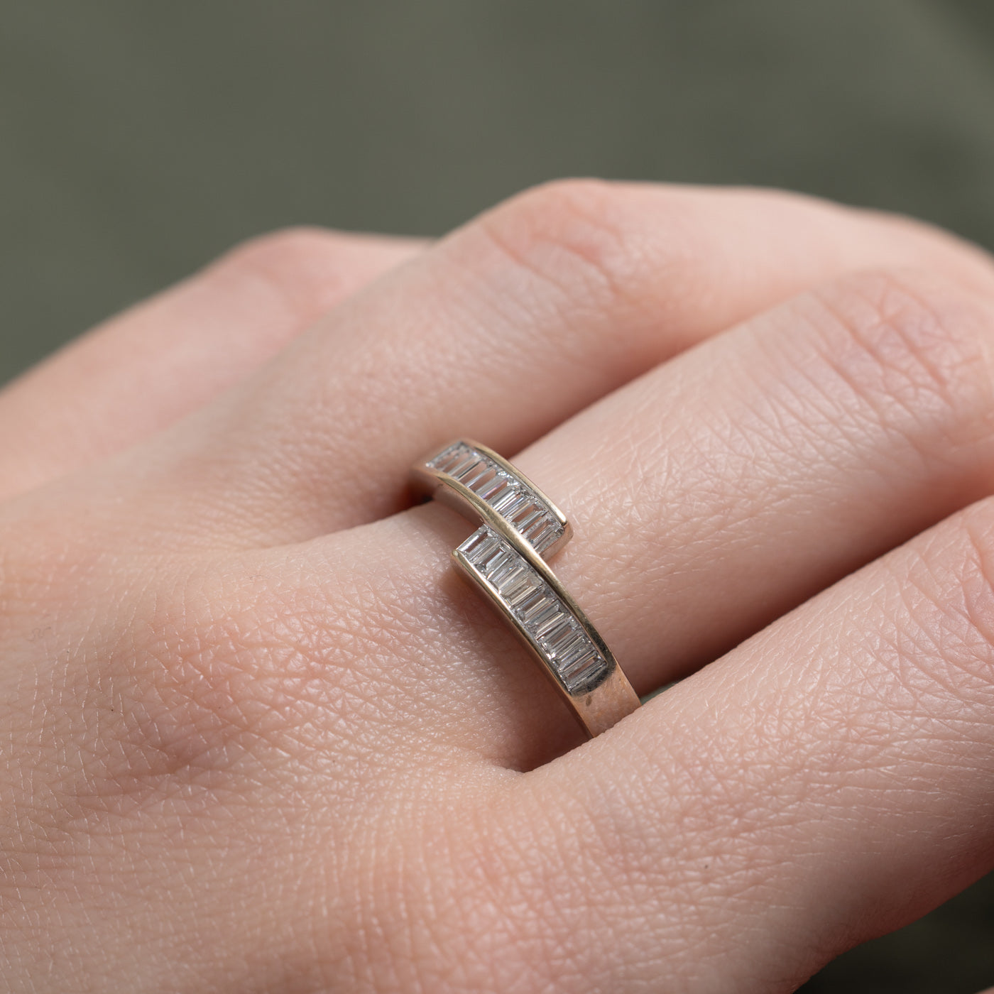 18k Baguette Cut Channel Set Diamond Bypass Ring | 0.36ctw | SZ 9.25
