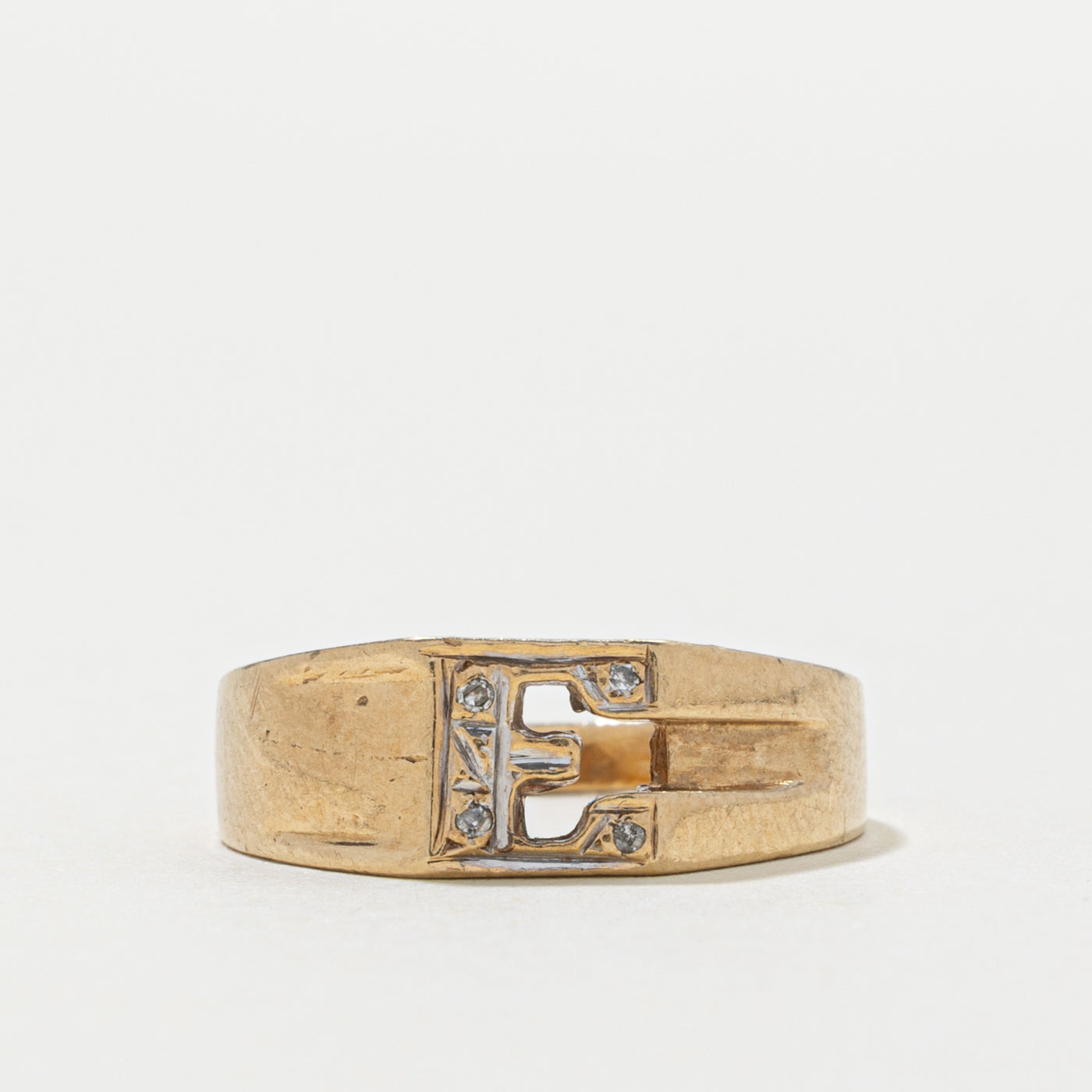 10k Diamond "E" Initial Ring | SZ 6