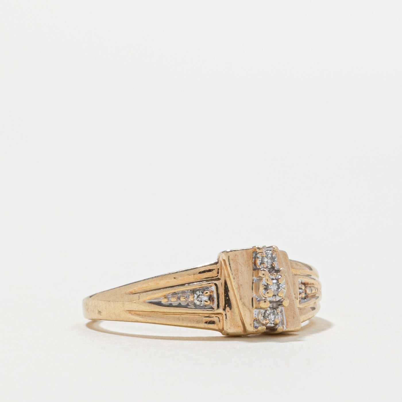 10k Diamond Column Geometric Ring | SZ 7.75