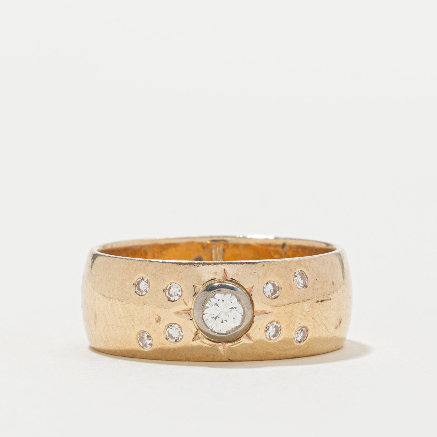 10k Bezel Set Diamond Accented Band | 7.85mm | SZ 8.75