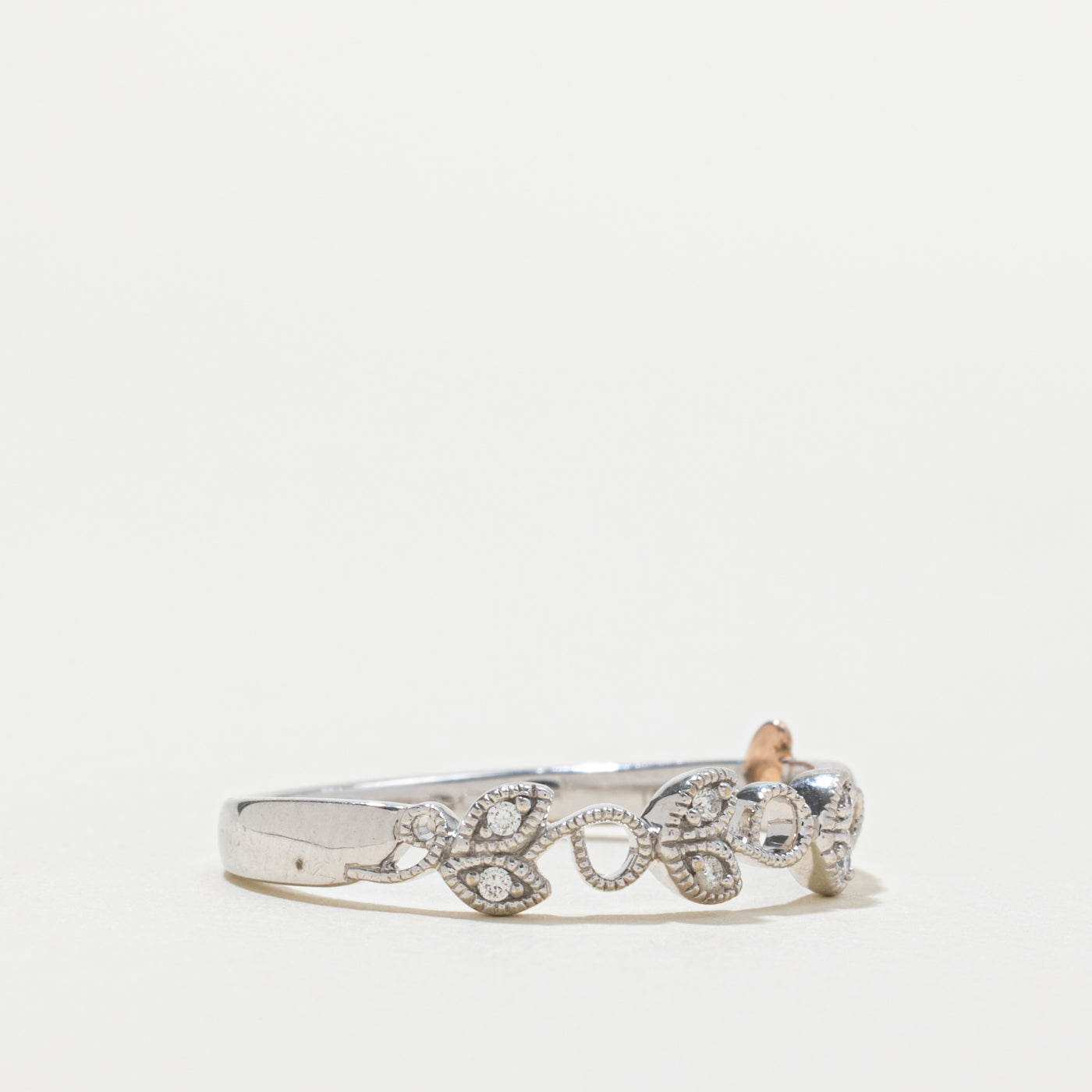 10k Diamond Leafy Milgrain Band | SZ 8.75