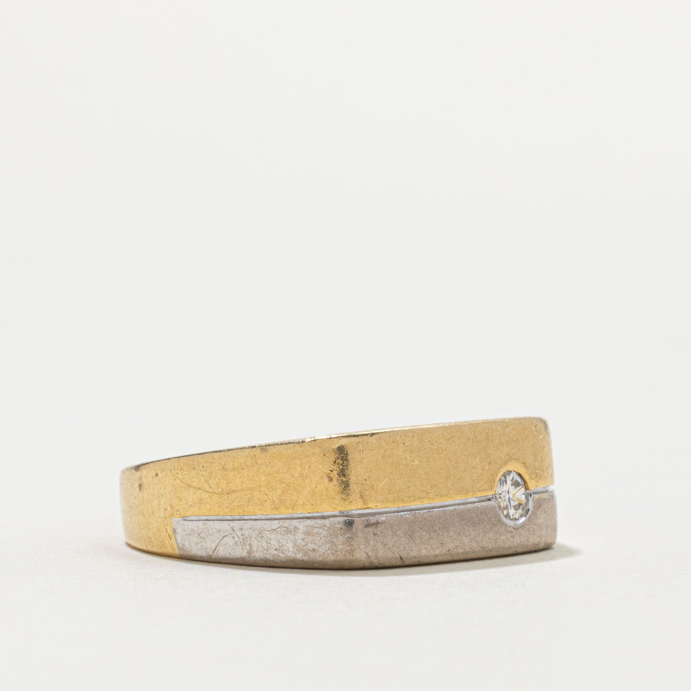 18k Two-Tone Gold Flush Set Diamond Band | SZ 10.5