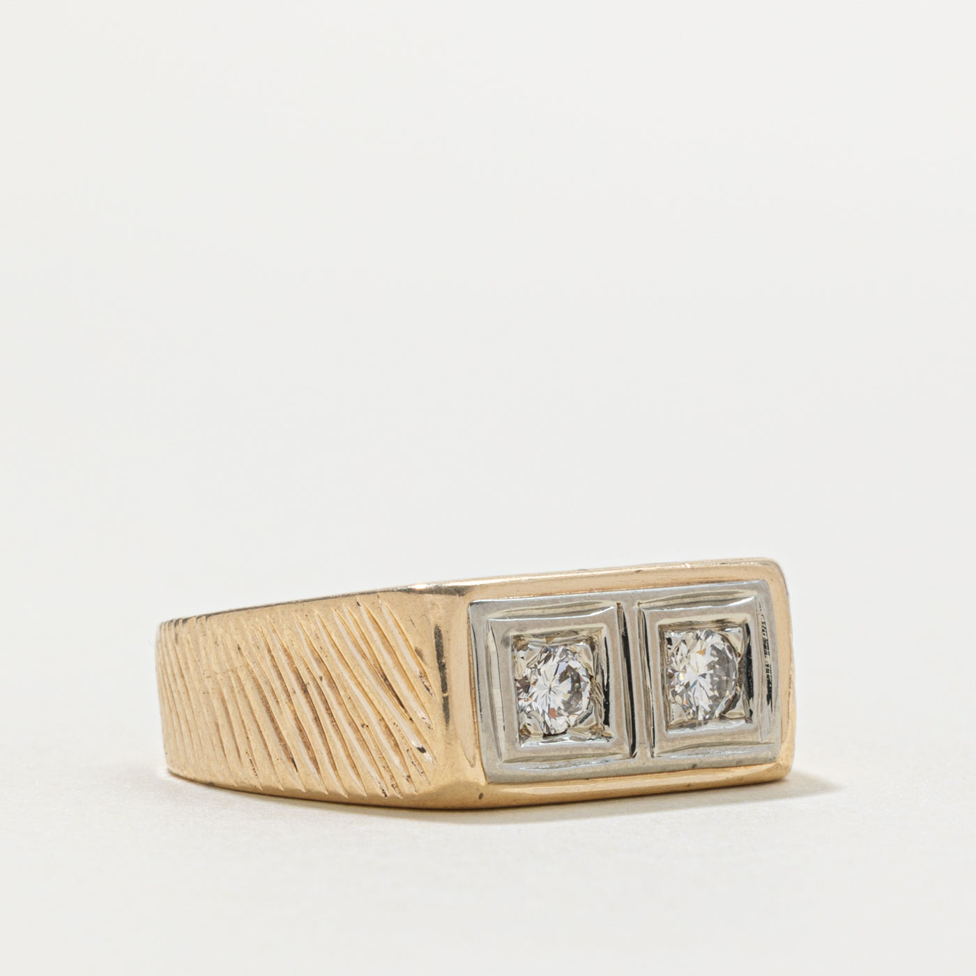 14k Two Stone Diamond Textured Signet Ring | 0.26ctw | SZ 8.25