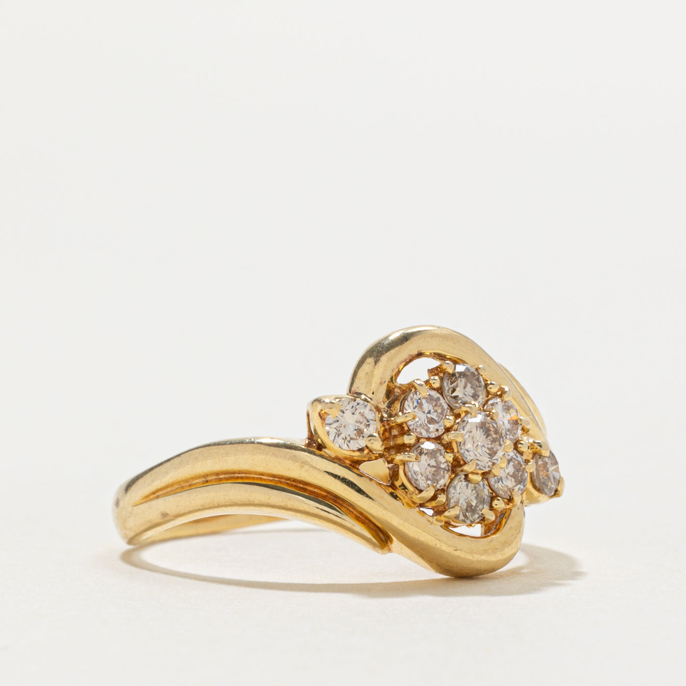 18k Diamond Cluster Grooved Bypass Ring | 0.43ctw | SZ 7.5