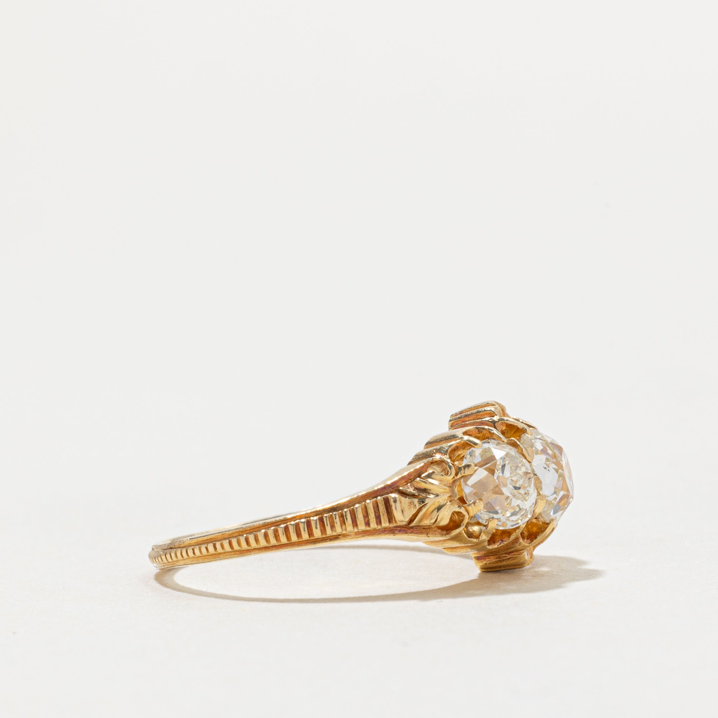 Victorian 18k Three Stone Old Mine Cut Diamond Ring | 0.60ct I1 H/I, 1.10ctw | SZ 5.75