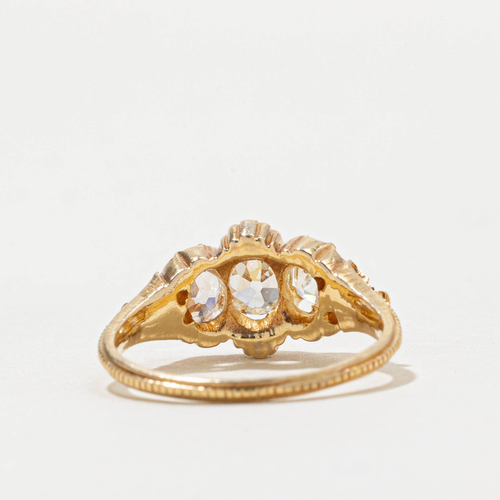 Victorian 18k Three Stone Old Mine Cut Diamond Ring | 0.60ct I1 H/I, 1.10ctw | SZ 5.75