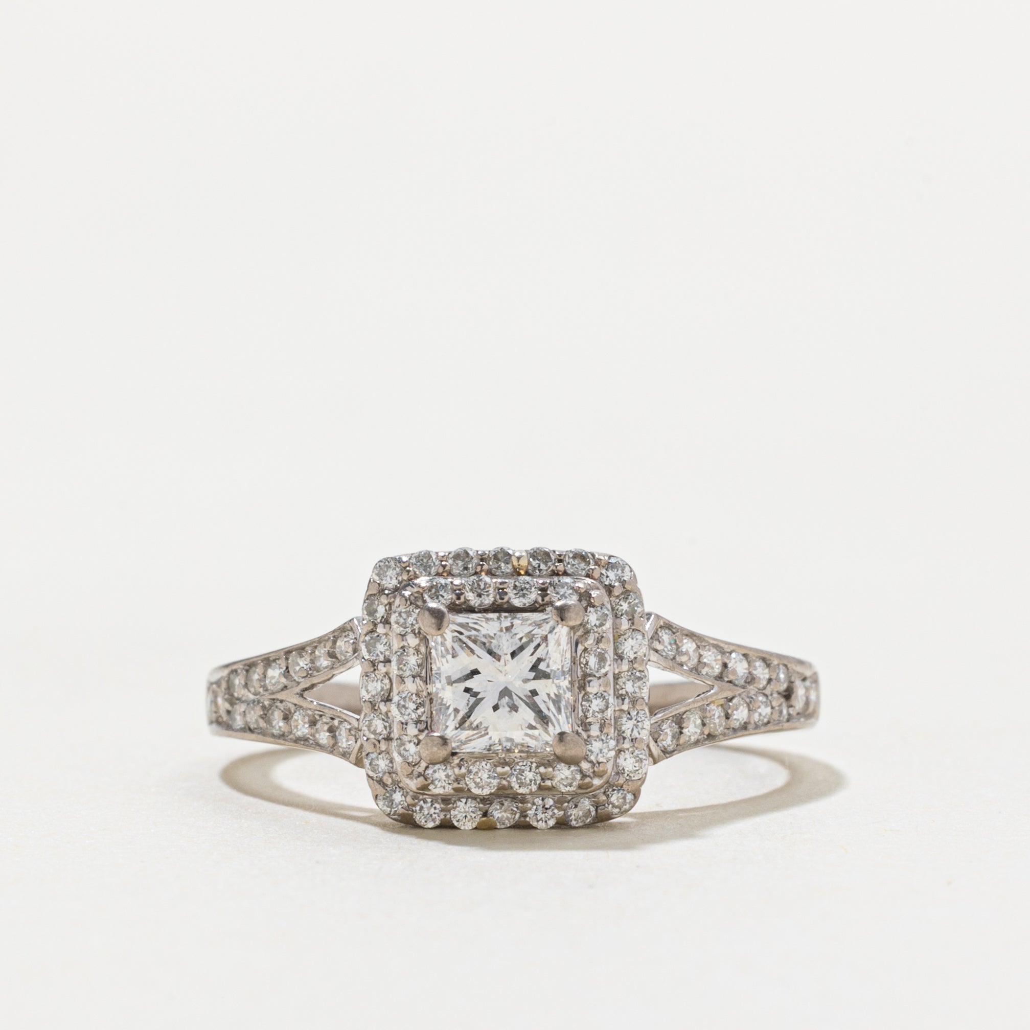 18k Princess Cut Diamond Double Halo Ring | 0.35ct SI1/SI2 F/G, 0.36ctw | SZ 5.25