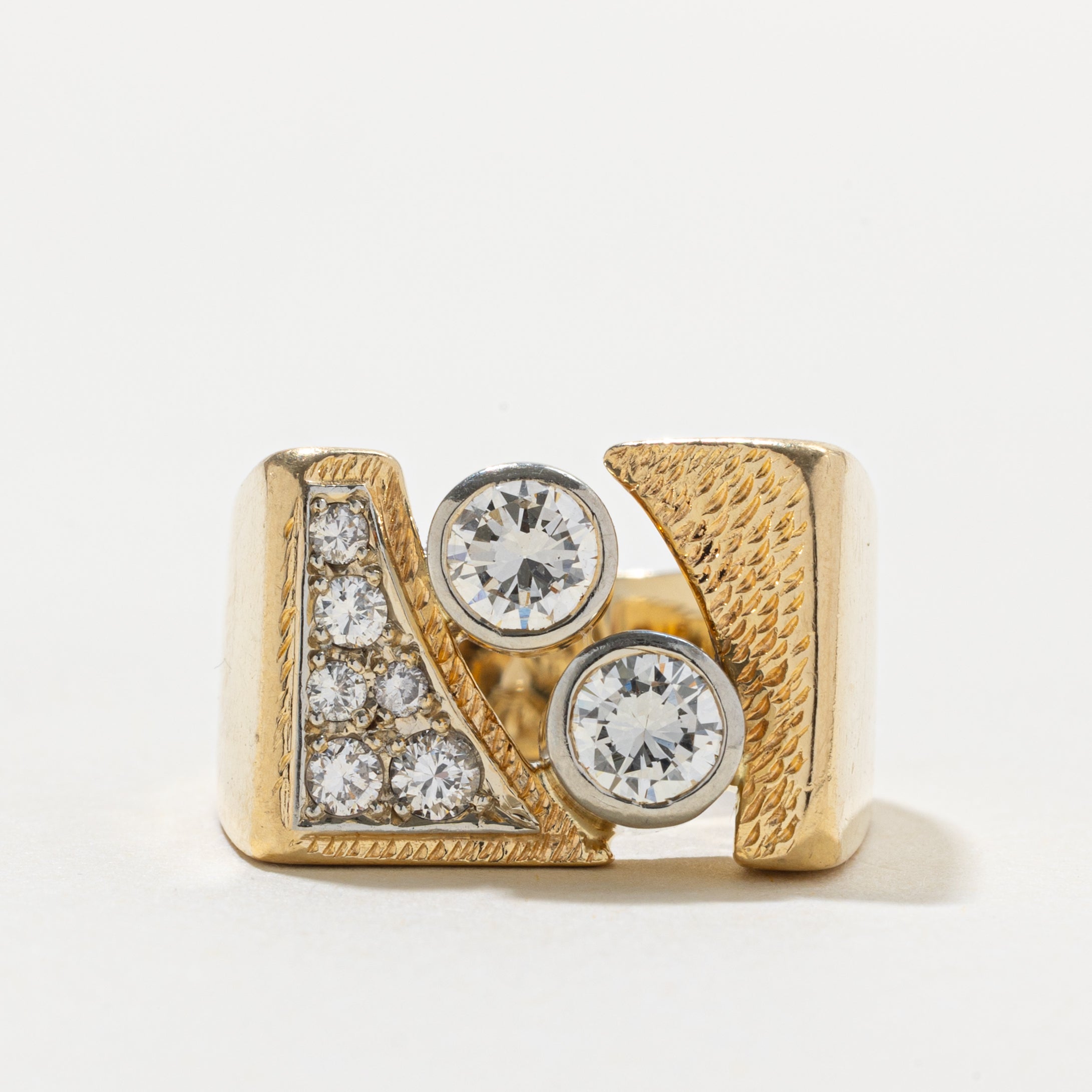18k Bezel Set Diamond Chunky Geometric Ring | 1.26ctw | SZ 9