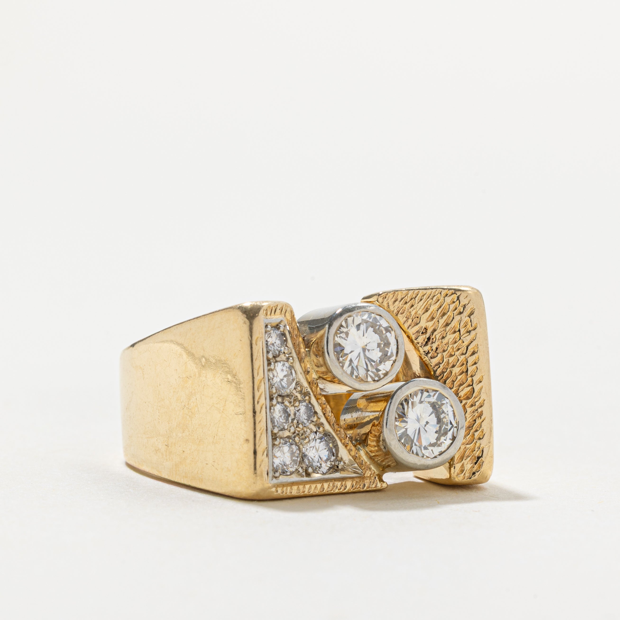 18k Bezel Set Diamond Chunky Geometric Ring | 1.26ctw | SZ 9