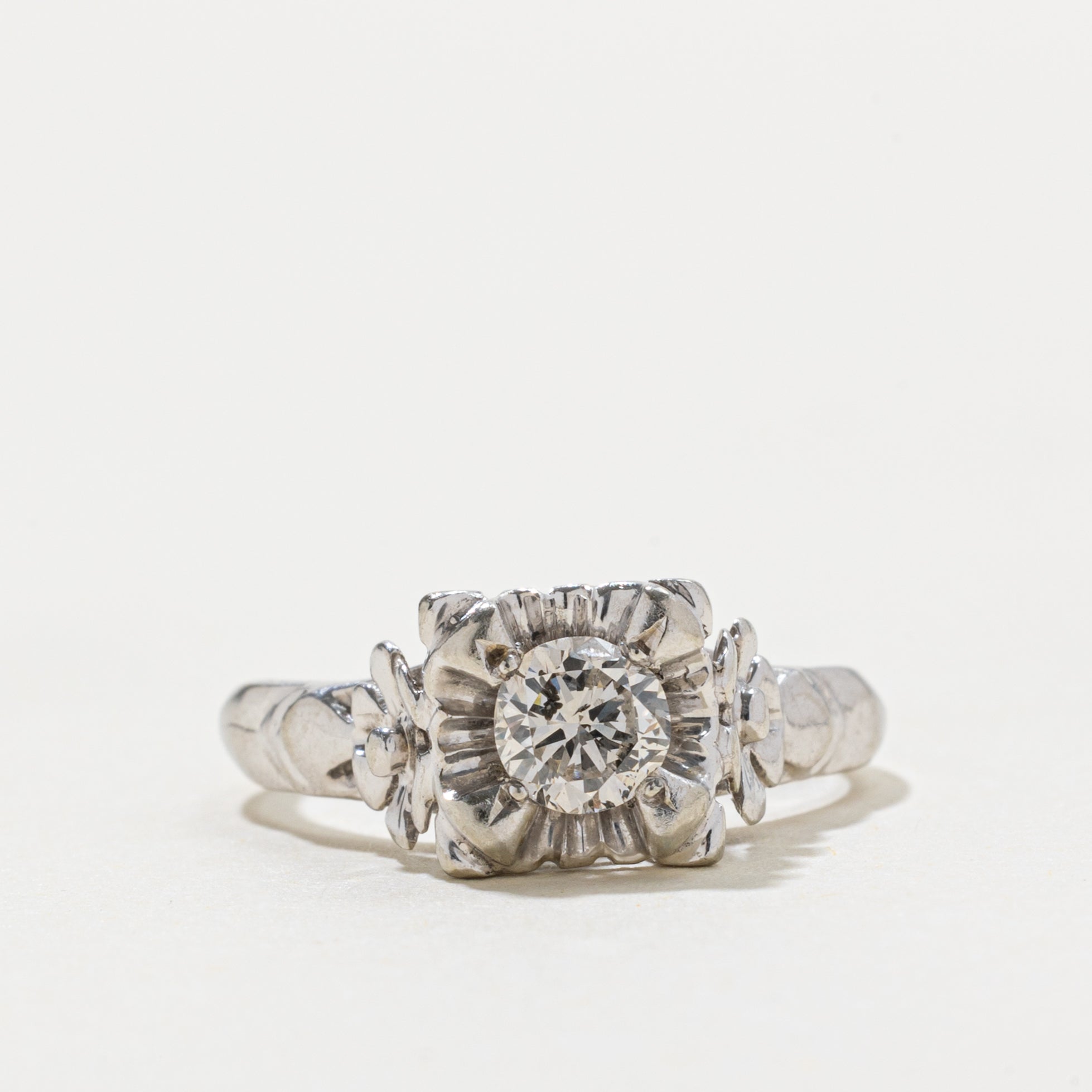 14k Illusion Set Diamond Floral Accented Ring | 0.43ct SI2 J | SZ 6.25