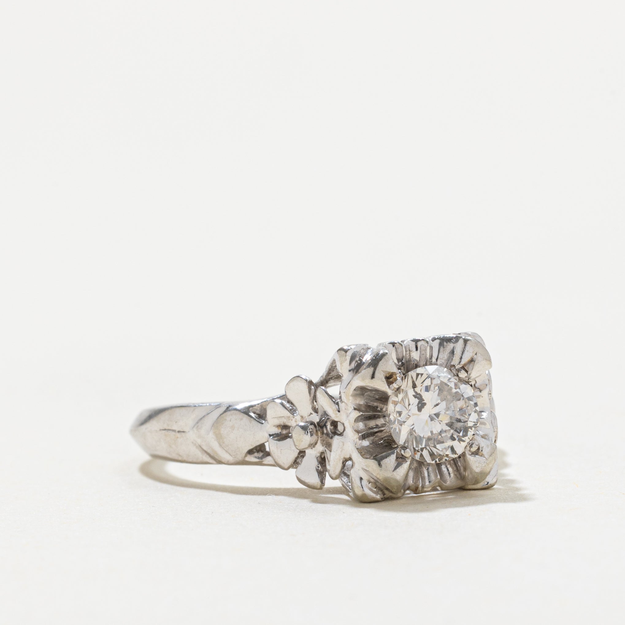 14k Illusion Set Diamond Floral Accented Ring | 0.43ct SI2 J | SZ 6.25