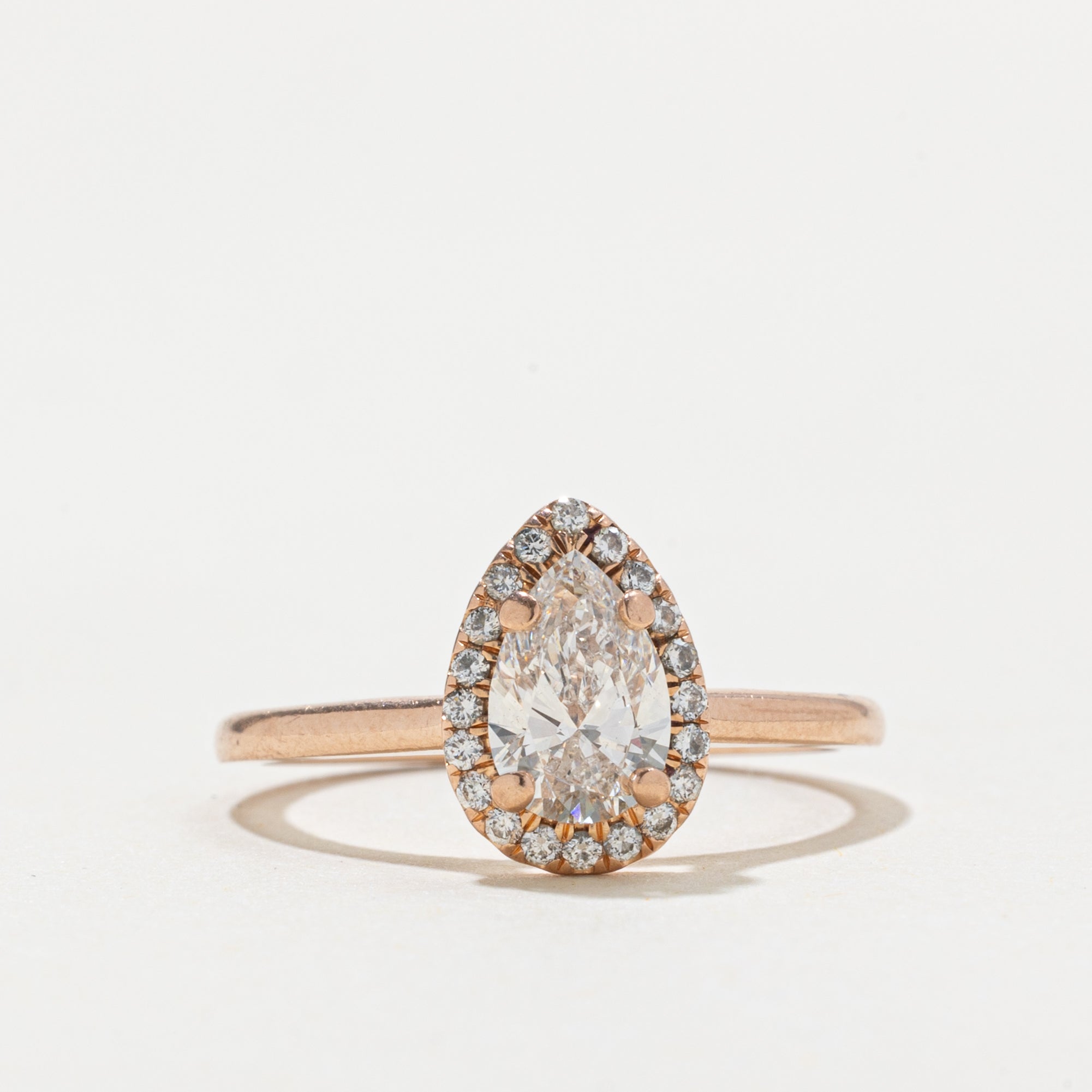 GIA Pear Cut Diamond Halo Ring | GIA 0.80ct SI1 H, 0.15ctw | SZ 6.25