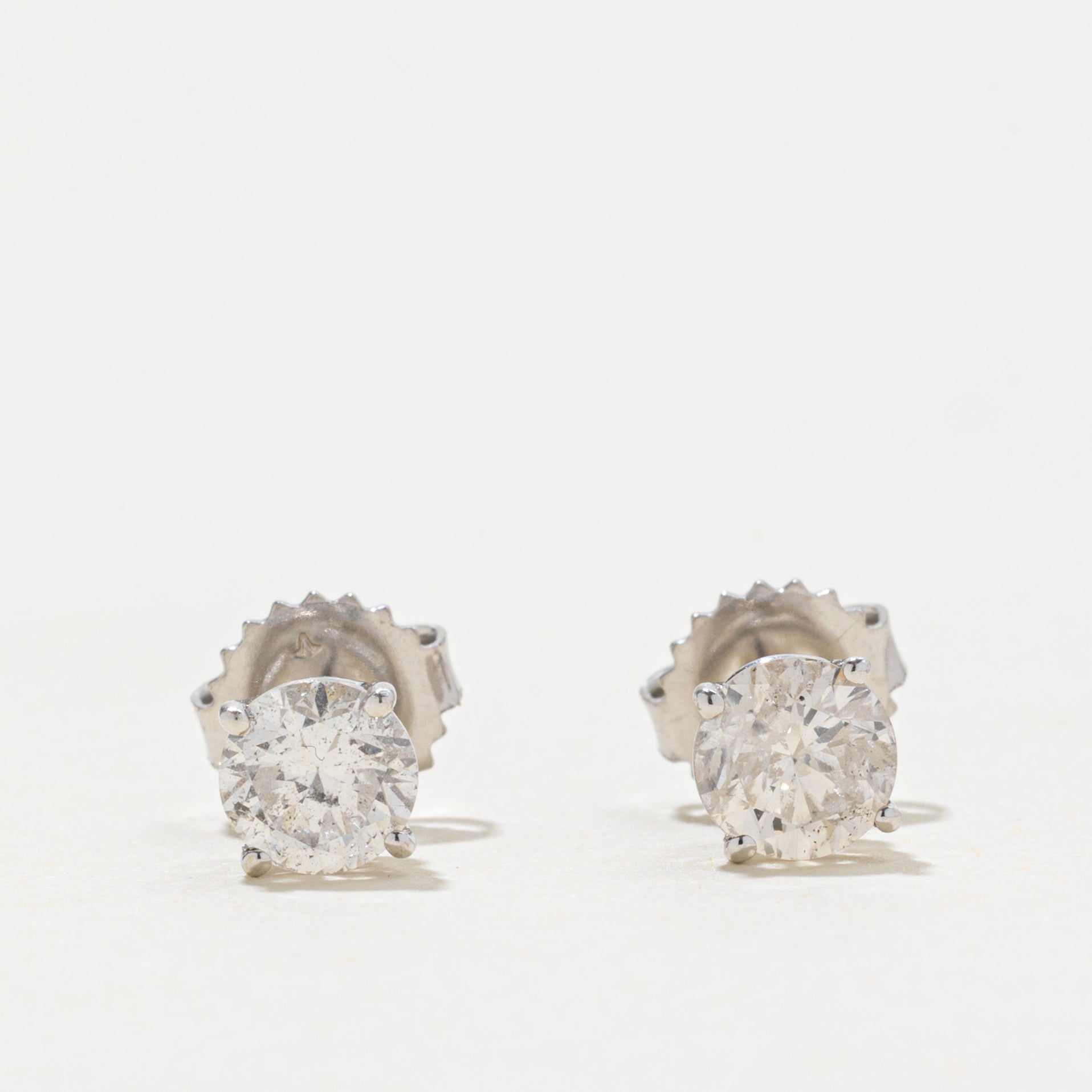 18k Solitaire Diamond Stud Earrings | 2.52ctw I2 I/J