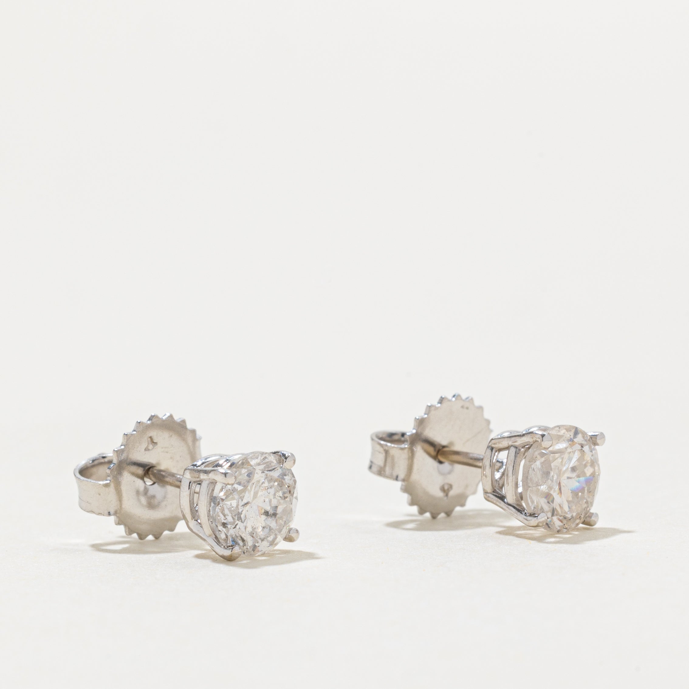 18k Solitaire Diamond Stud Earrings | 2.52ctw I2 I/J