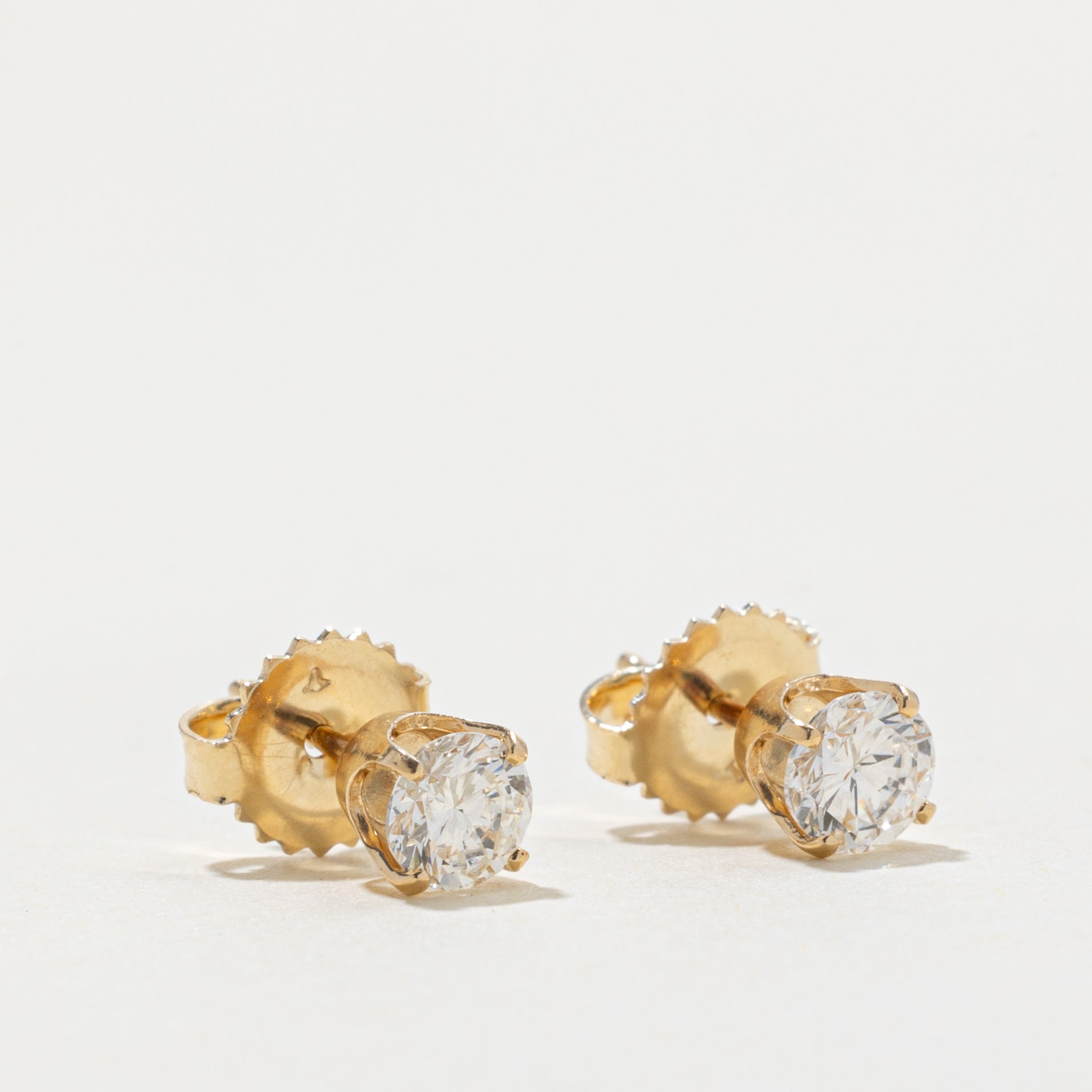 14k Solitaire Diamond Stud Earrings | 1.5ctw SI1/SI2 I