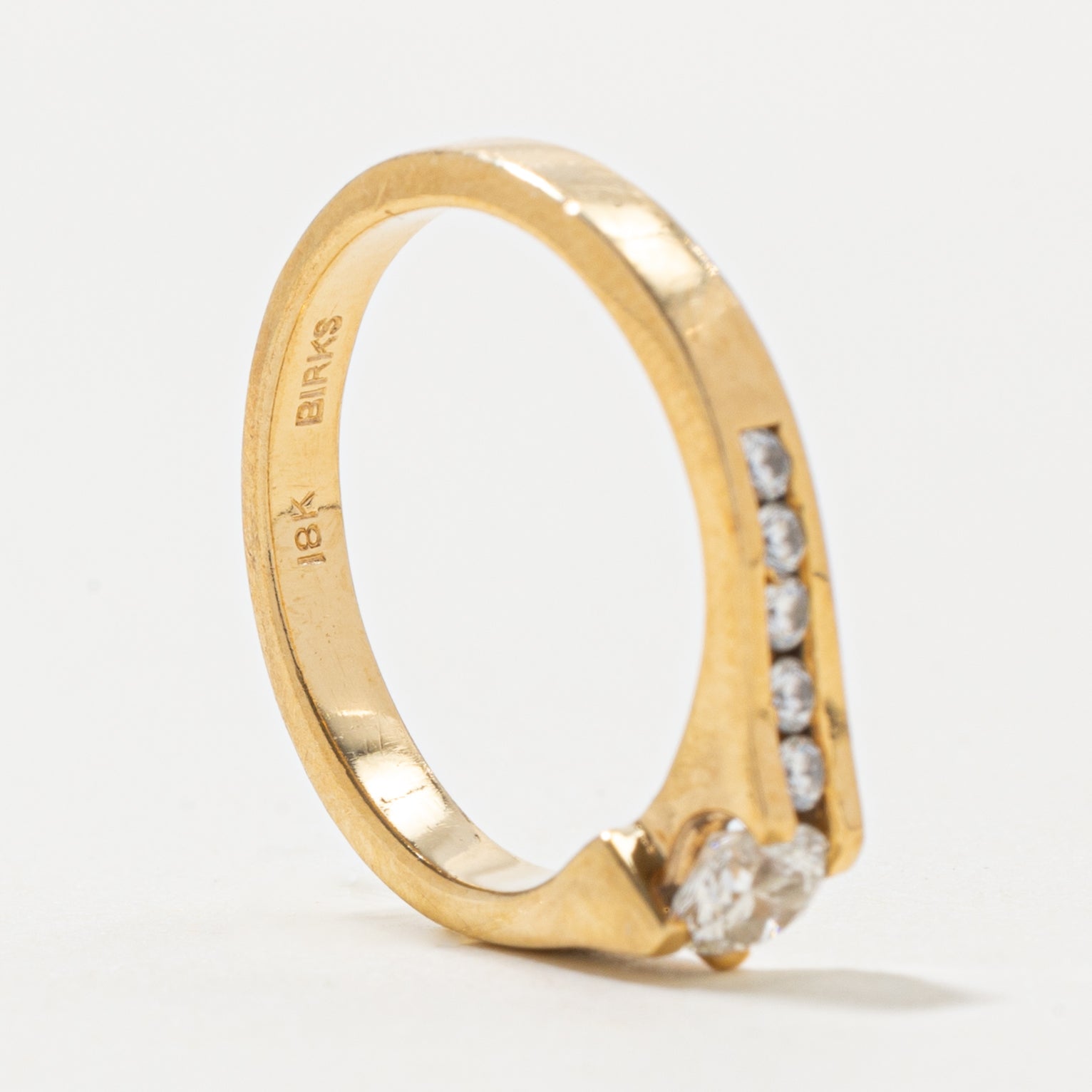 ‘Birks’ 18k Diamond Channel Set Accented Ring | 0.35ct SI1 G, 0.25ctw | SZ 7.25