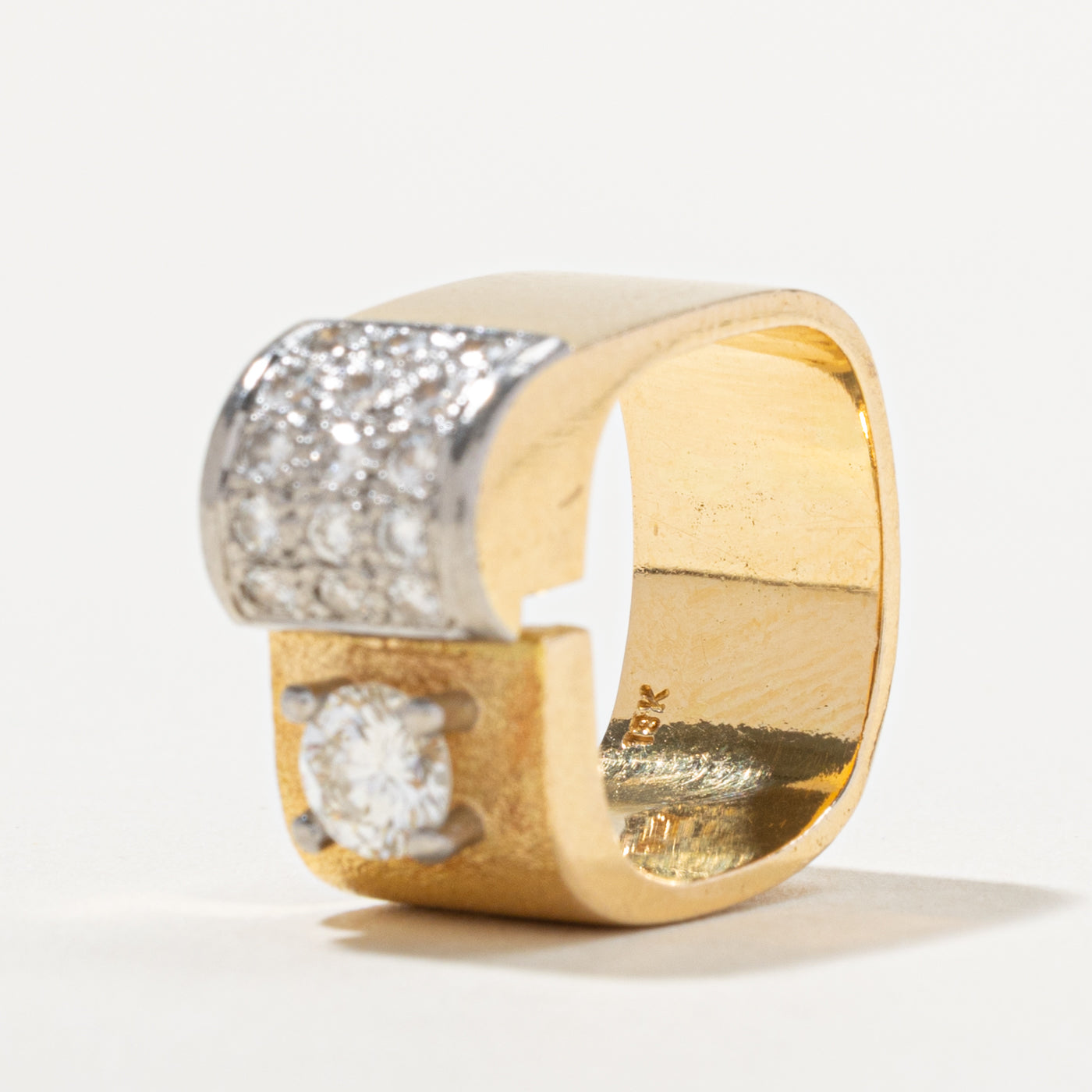 18k Diamond Accented Textured Soft Square Ring | 0.45ct VS1 H/I, 0.30ctw | SZ 4.25