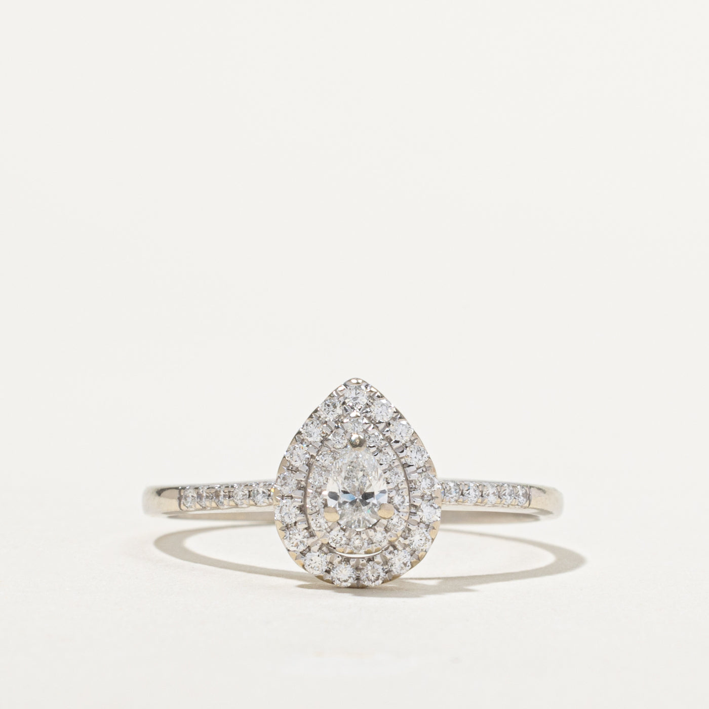 14k Pear Cut Diamond Halo Ring | 0.19ct I1 I/J, 0.25ctw | SZ 10.75