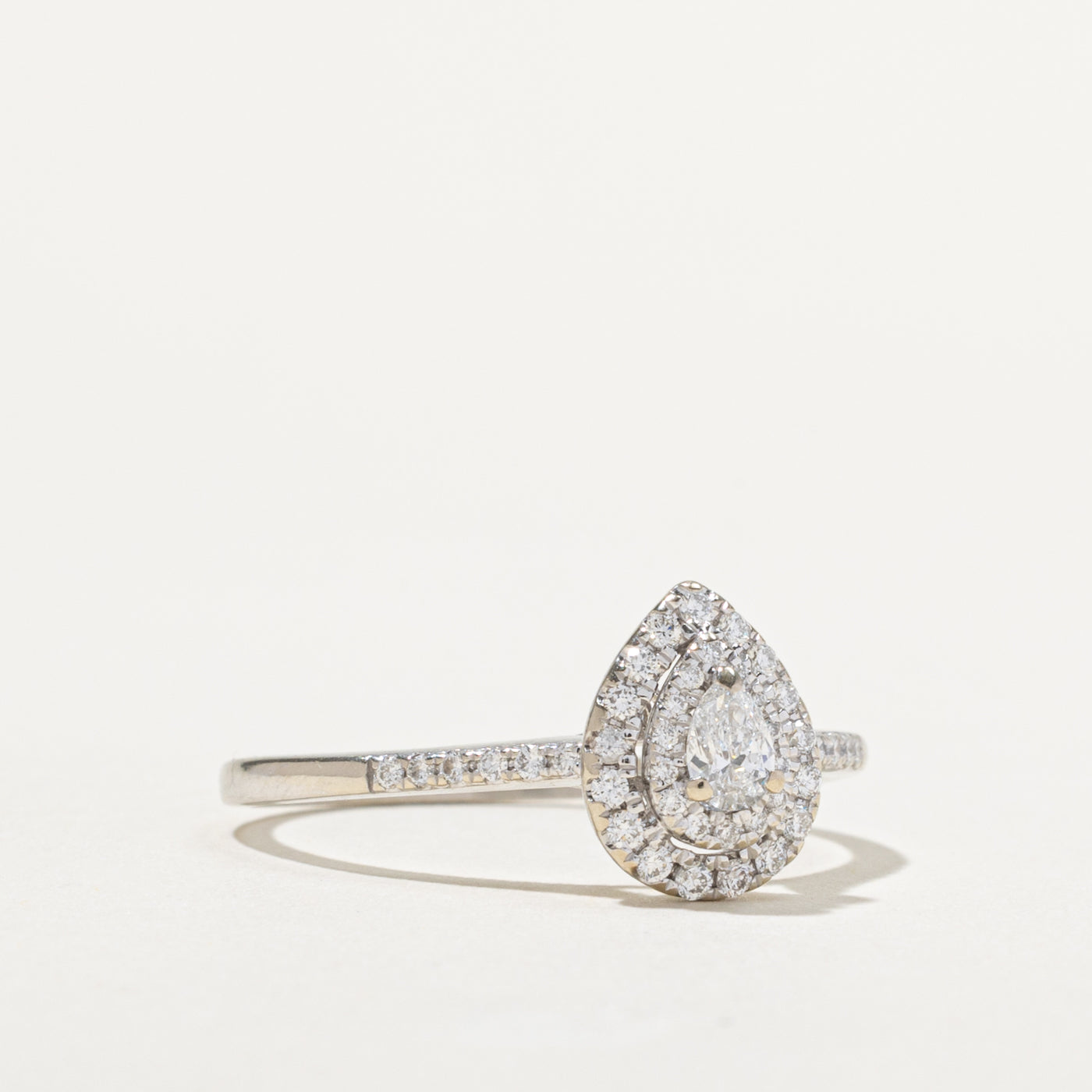 14k Pear Cut Diamond Halo Ring | 0.19ct I1 I/J, 0.25ctw | SZ 10.75