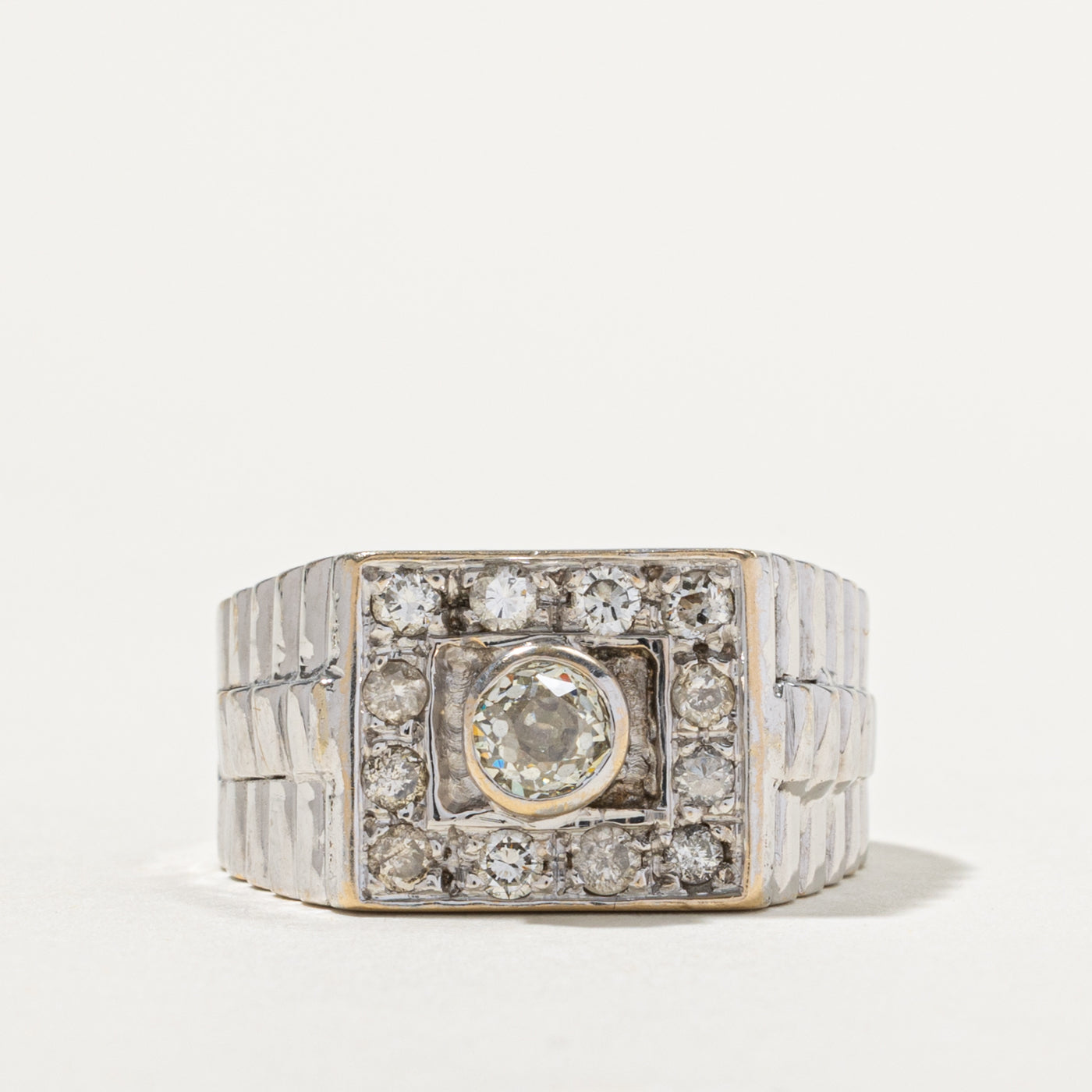 14k Diamond Square Halo Grooved Cocktail Ring | 1.05ctw | SZ 10.5