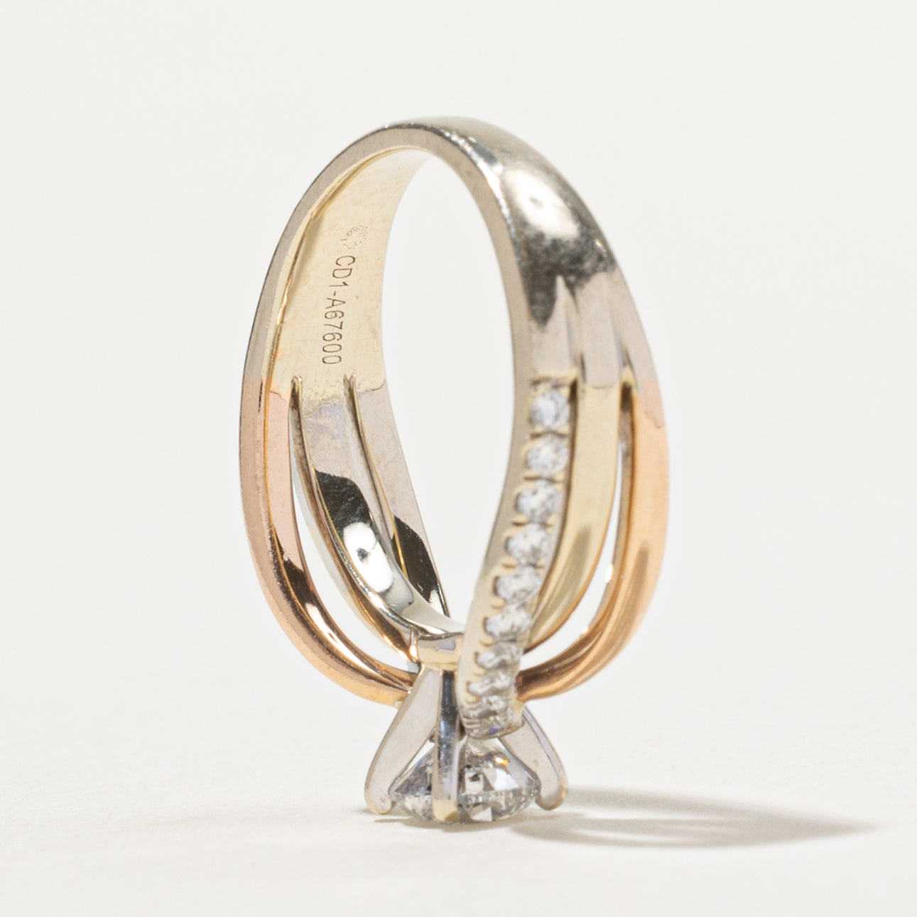 14k Tri Tone Gold Diamond Crossover Ring | 0.50ct I1 G/H, 0.30ctw | SZ 4