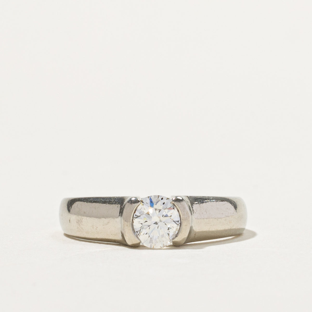 18k Round Brilliant Cut Semi Bezel Diamond Ring | 0.56ctw I1 J | SZ 6.25