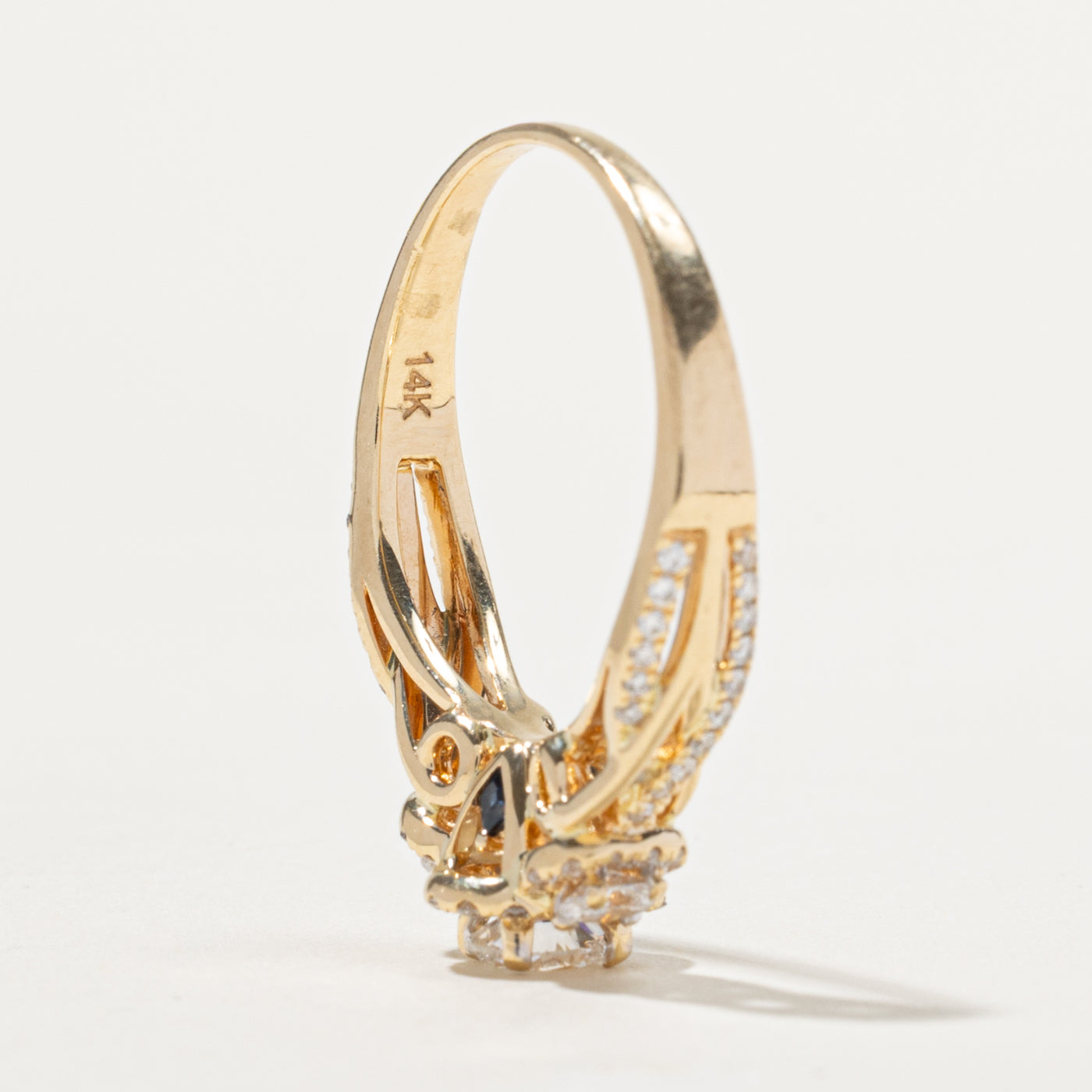 ‘Vera Wang’ 14k Three Stone Diamond Halo Ring | 0.98ctw | SZ 9.75