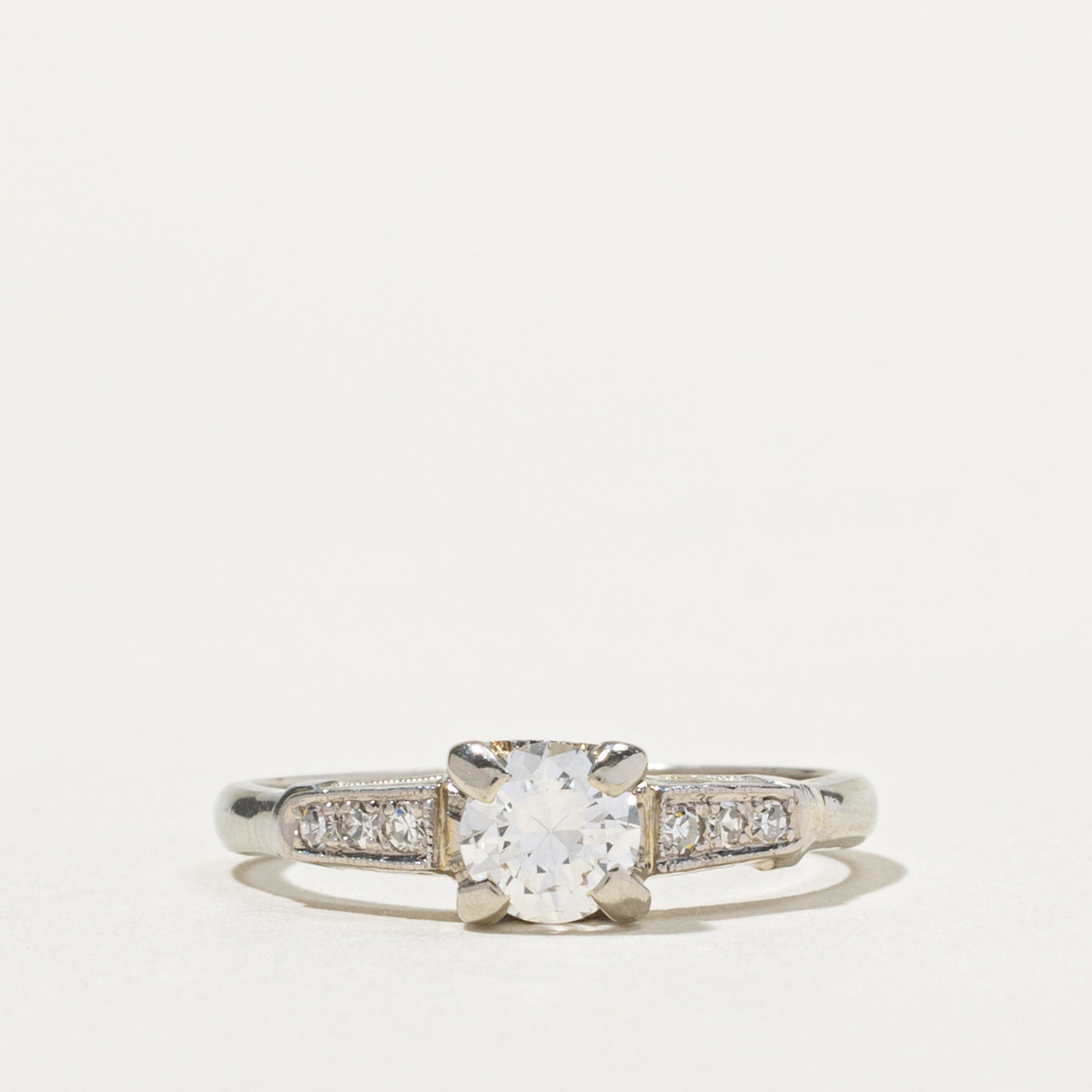 19k White Gold Diamond Accented Ring | 0.43ct VS1 G/H, 0.06ctw | SZ 6