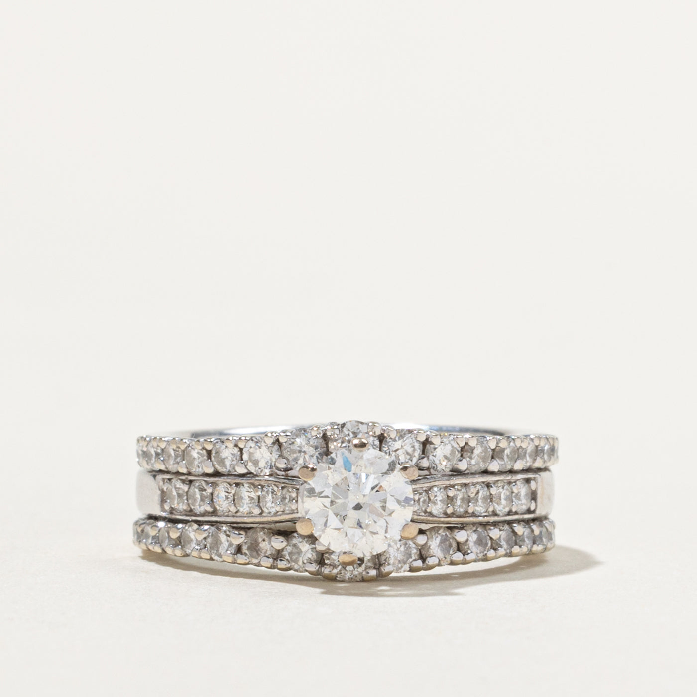 14k Diamond Multi Row Soldered Wedding Ring Set | 0.47ct I1/I2 H/I, 0.38ctw | SZ 5.25