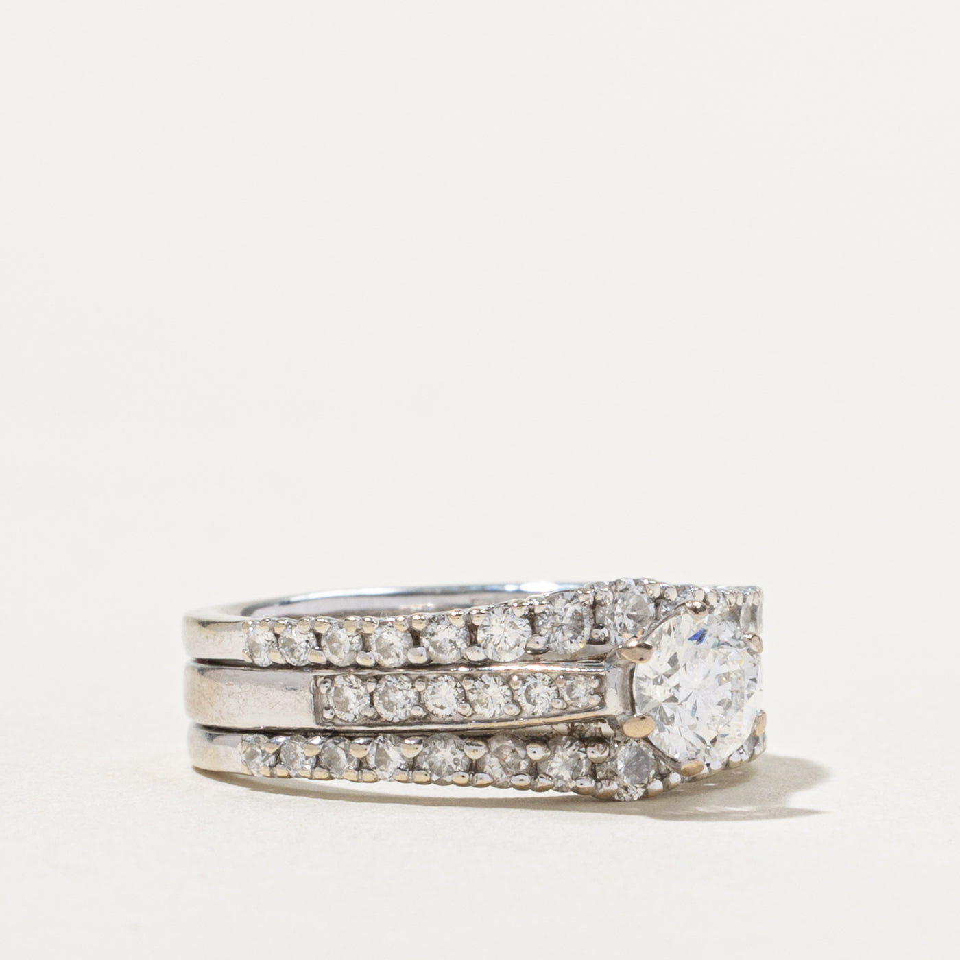 14k Diamond Multi Row Soldered Wedding Ring Set | 0.47ct I1/I2 H/I, 0.38ctw | SZ 5.25