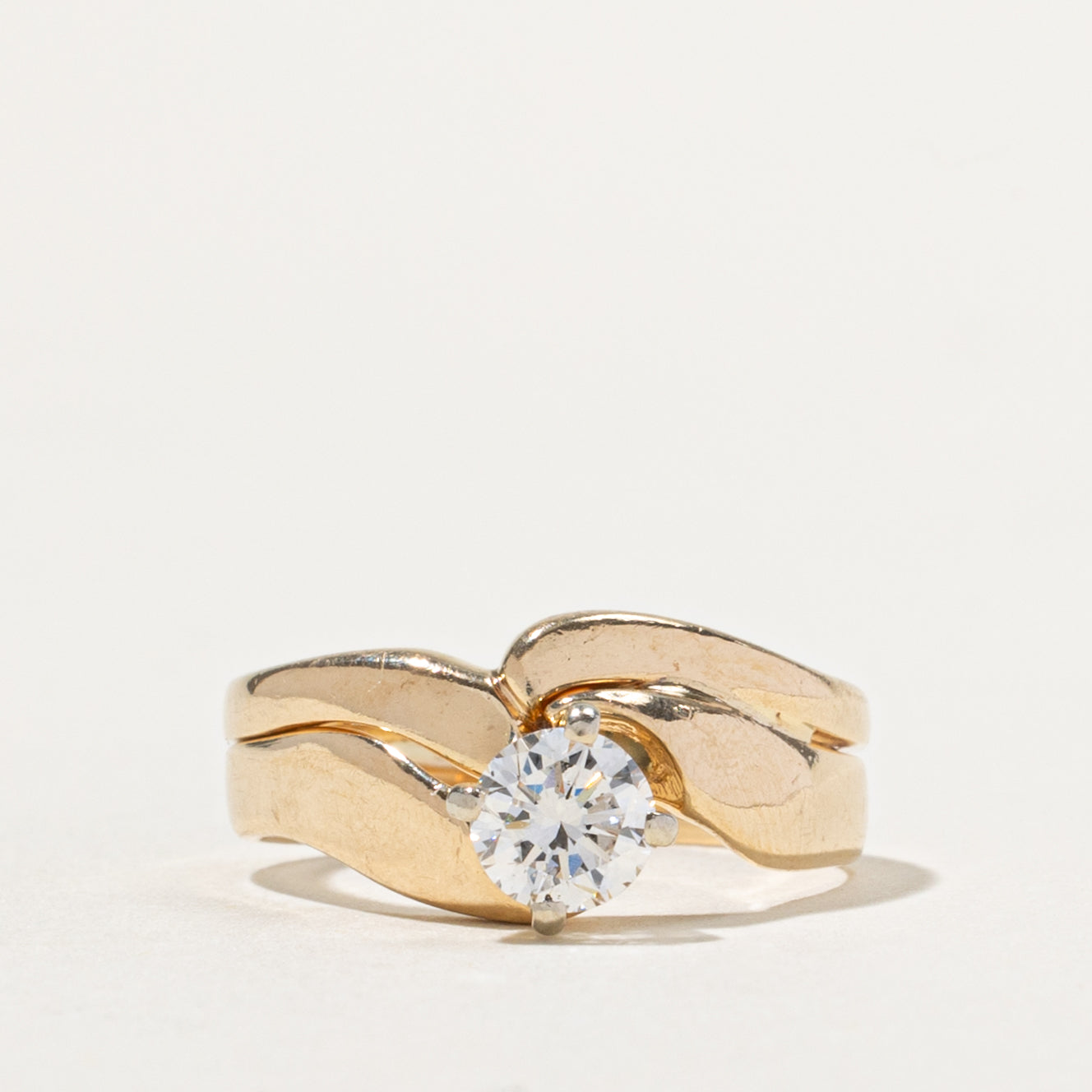 14k Solitaire Diamond Soldered Wedding Ring Set | 0.46ct SI1 G/H | SZ 5.25