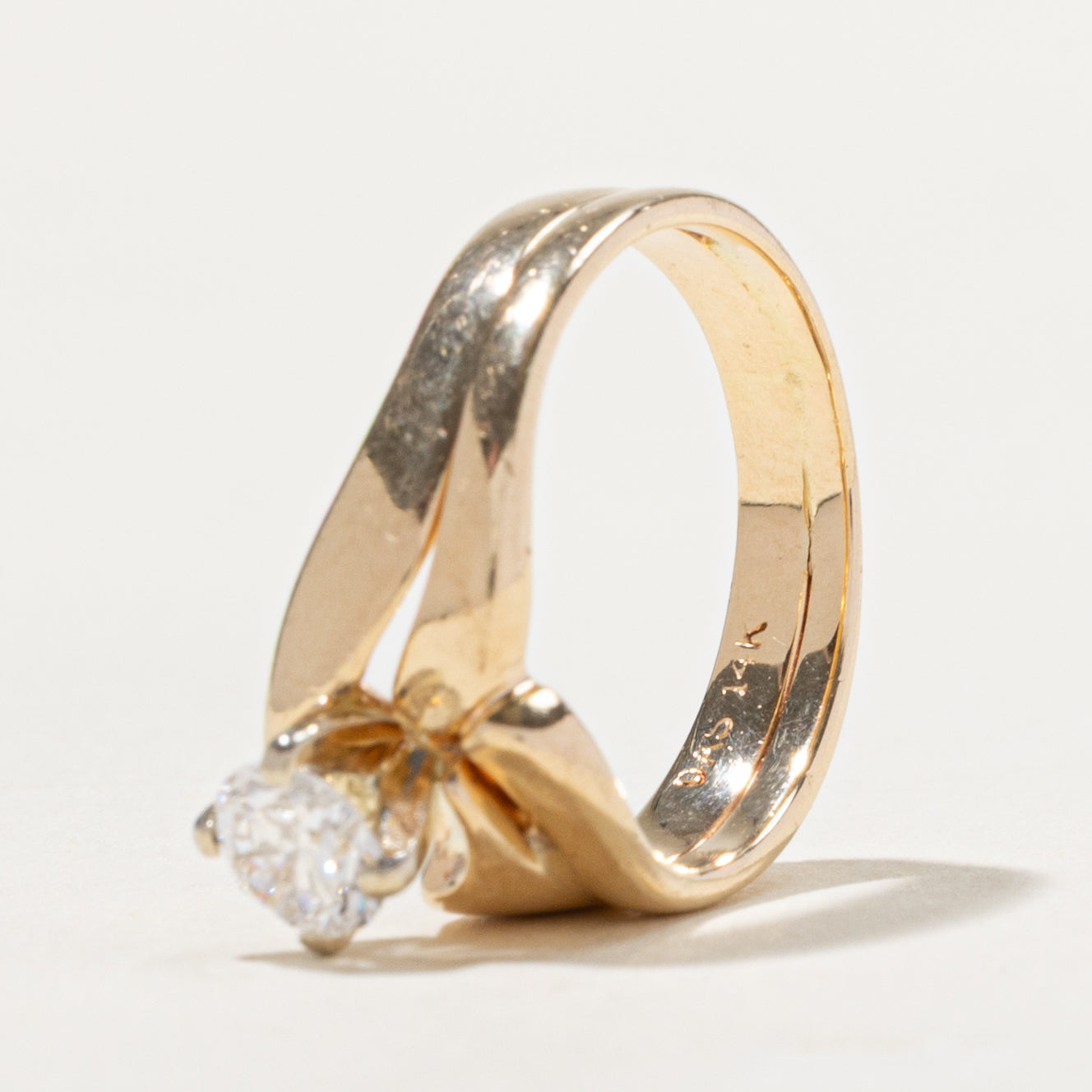 14k Solitaire Diamond Soldered Wedding Ring Set | 0.46ct SI1 G/H | SZ 5.25
