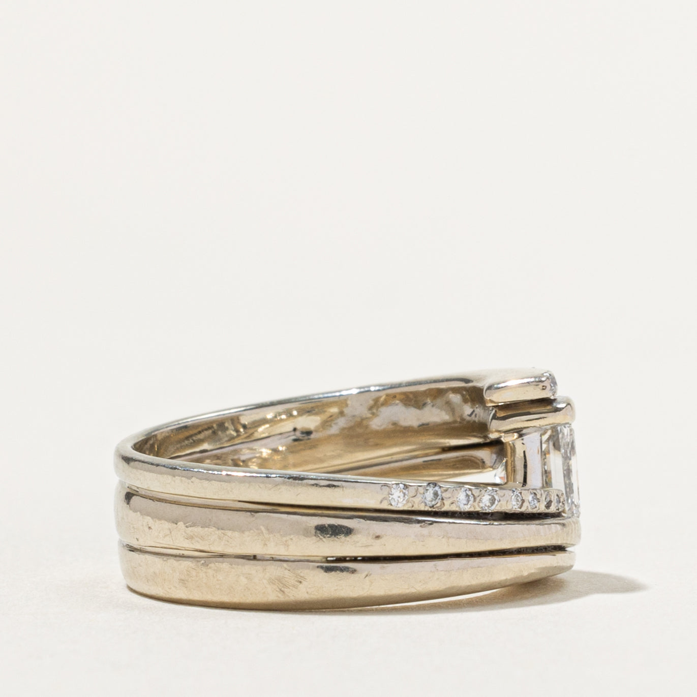 14k Princess Cut Diamond Grooved Bypass Ring | 0.50ct VS1/VS2 G/H, 0.14ctw | SZ 4.5