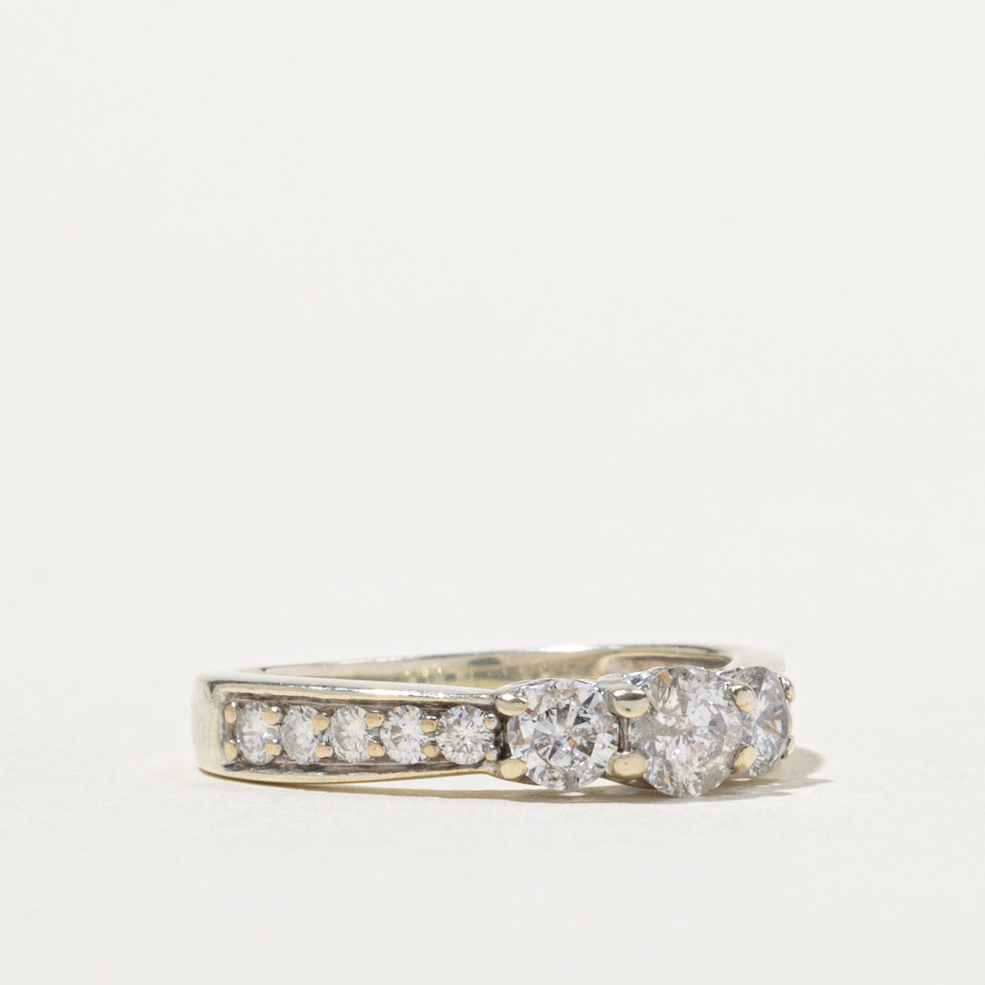 10k Three Stone Diamond Accented Ring | 0.84ctw | SZ 5.75