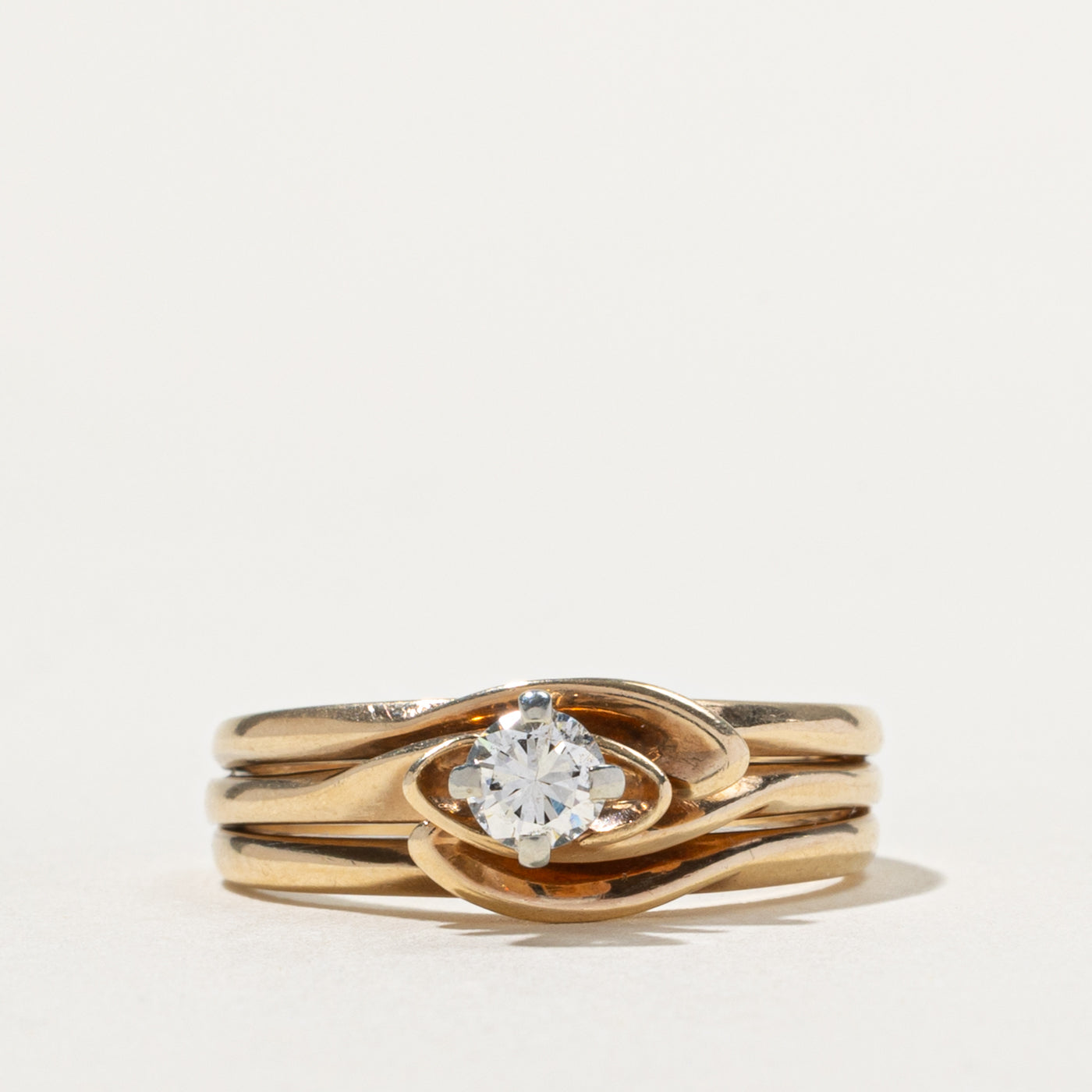 14k Solitaire Diamond Grooved Ring | 0.28ct | SZ 8.25