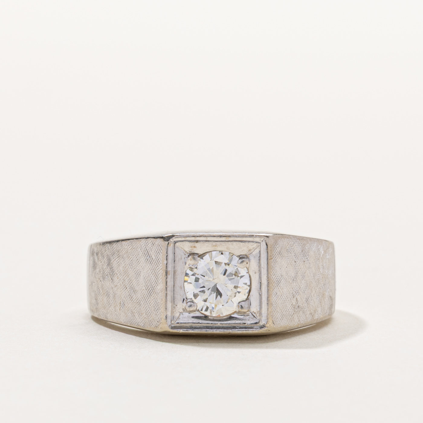 14k Round Brilliant Diamond Signet Ring | 0.65ct SI1/SI2 I | SZ 8.75
