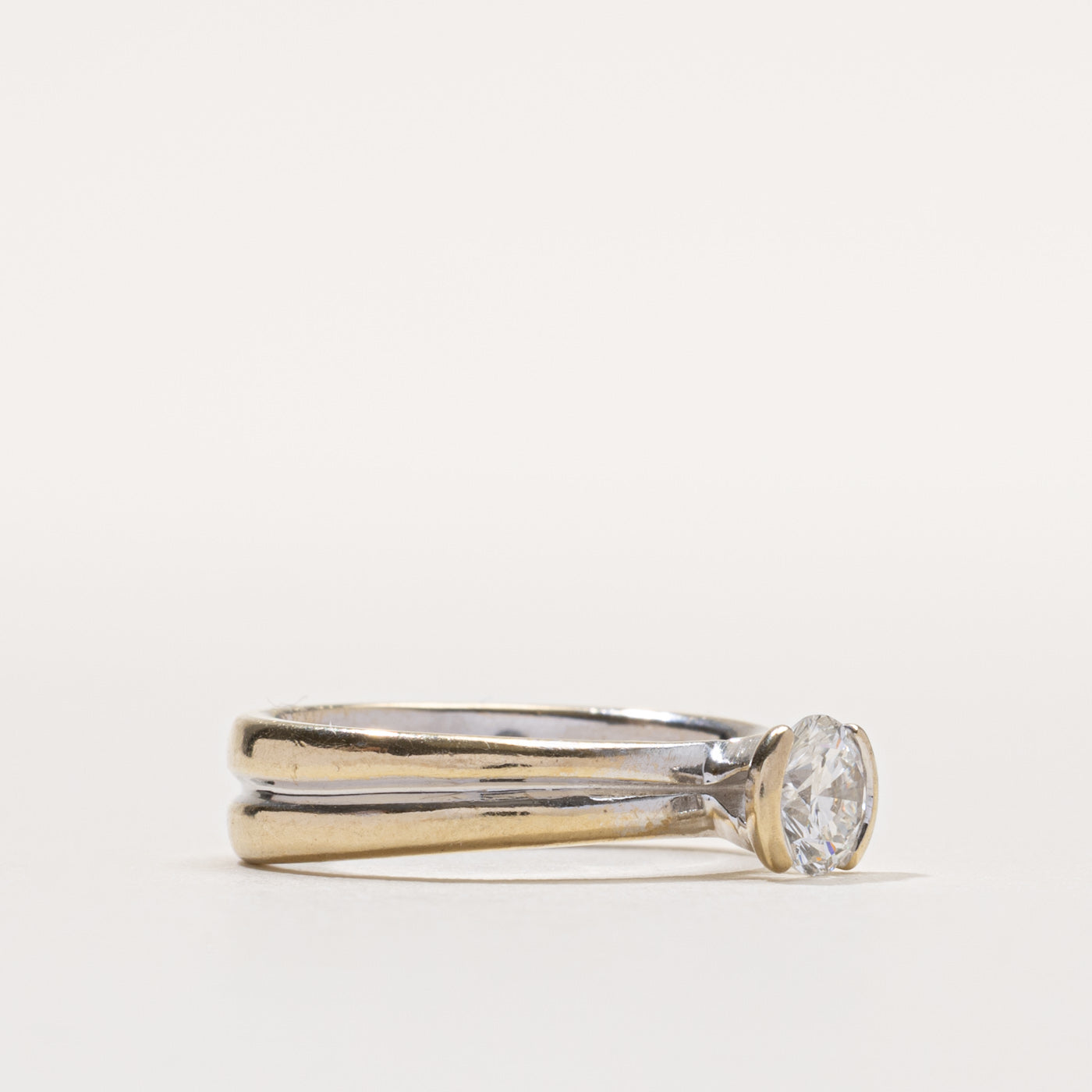 14k Semi Bezel Diamond Grooved Ring | 0.64ct SI1 F/G | SZ 6