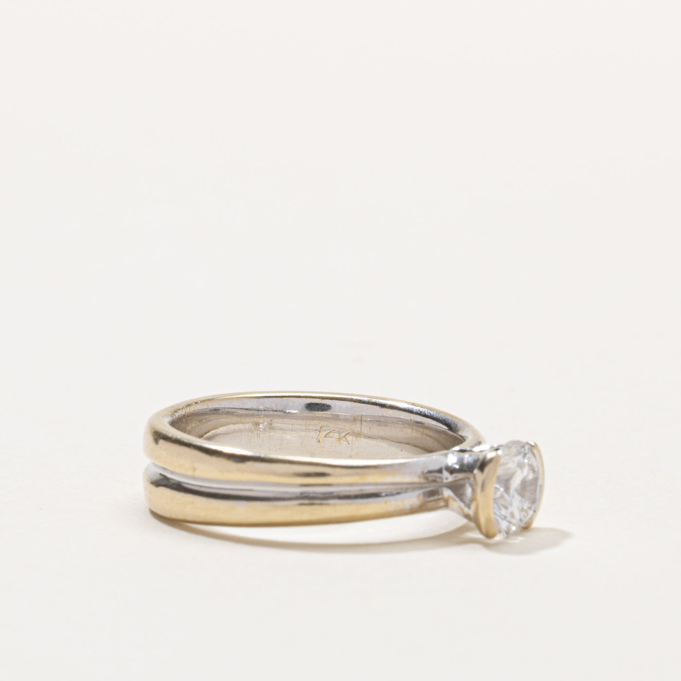 14k Semi Bezel Diamond Grooved Ring | 0.64ct SI1 F/G | SZ 6