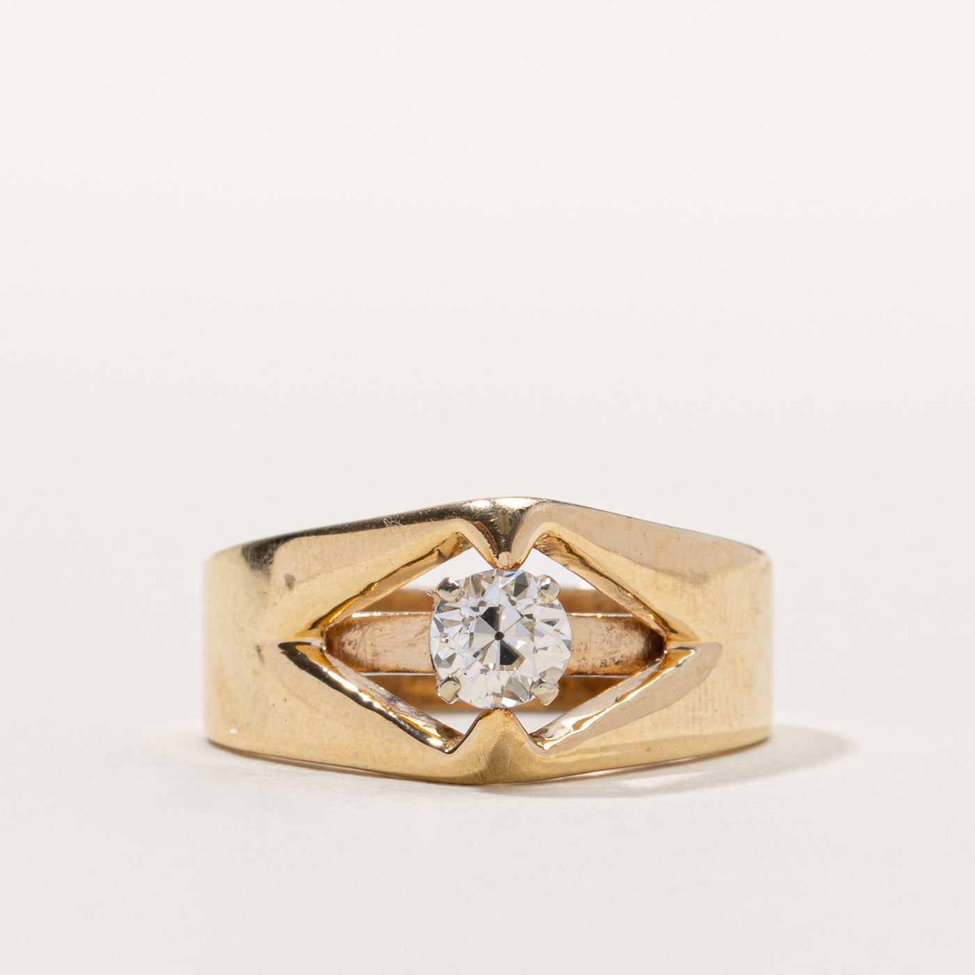 18k Old European Cut Diamond Geometric Chunky Ring | 0.32ct VS2 H/I | SZ 7