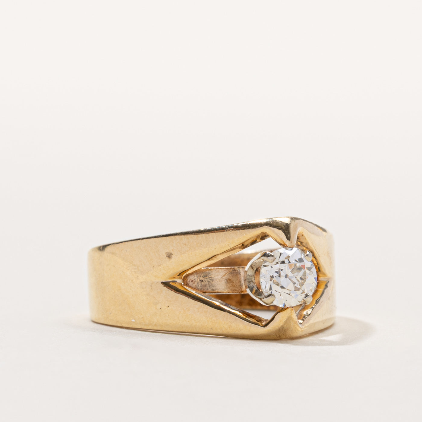 18k Old European Cut Diamond Geometric Chunky Ring | 0.32ct VS2 H/I | SZ 7
