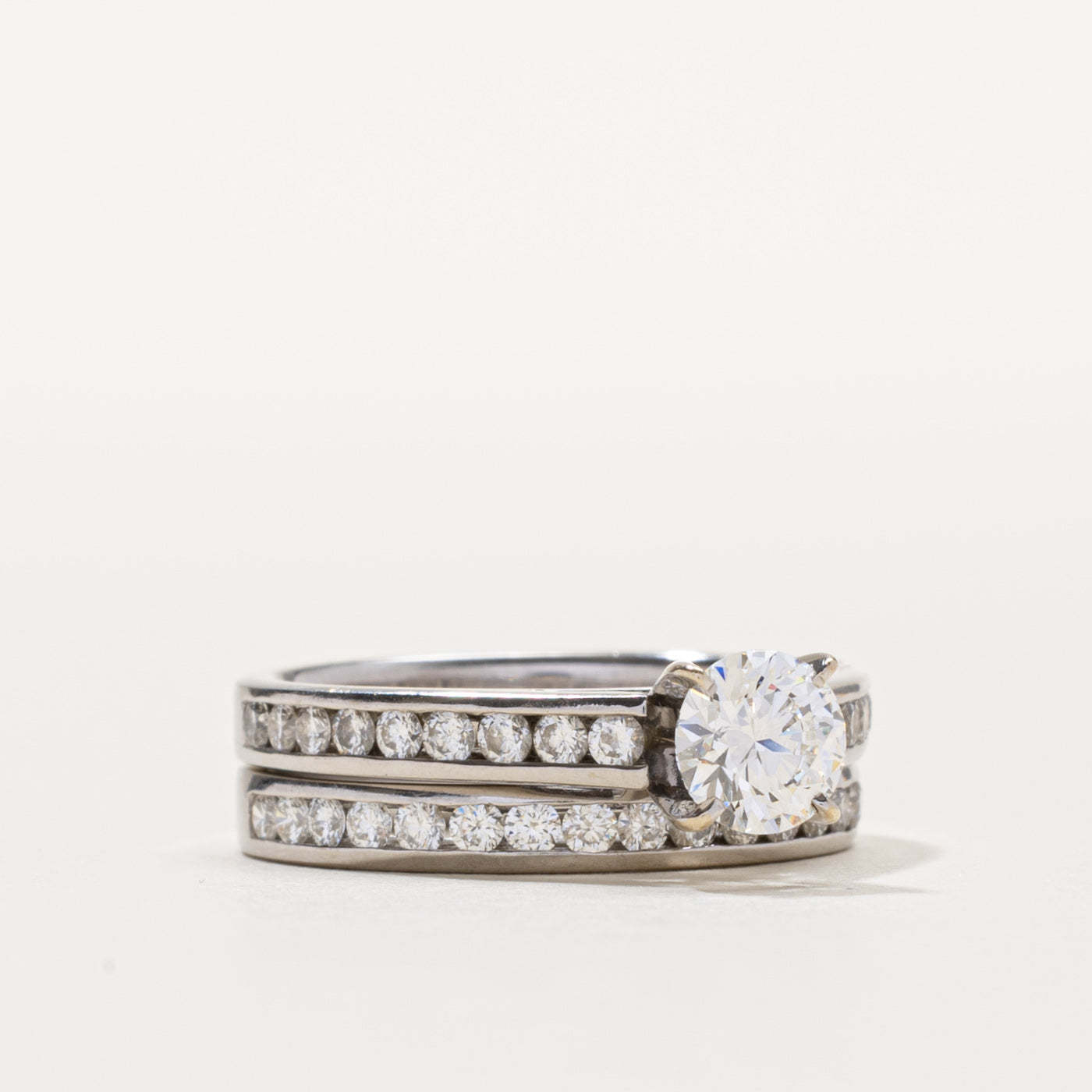 GIA Diamond Channel Set Accented Wedding Ring Set | 0.60ct VS1 F, 0.74ctw | SZ 6